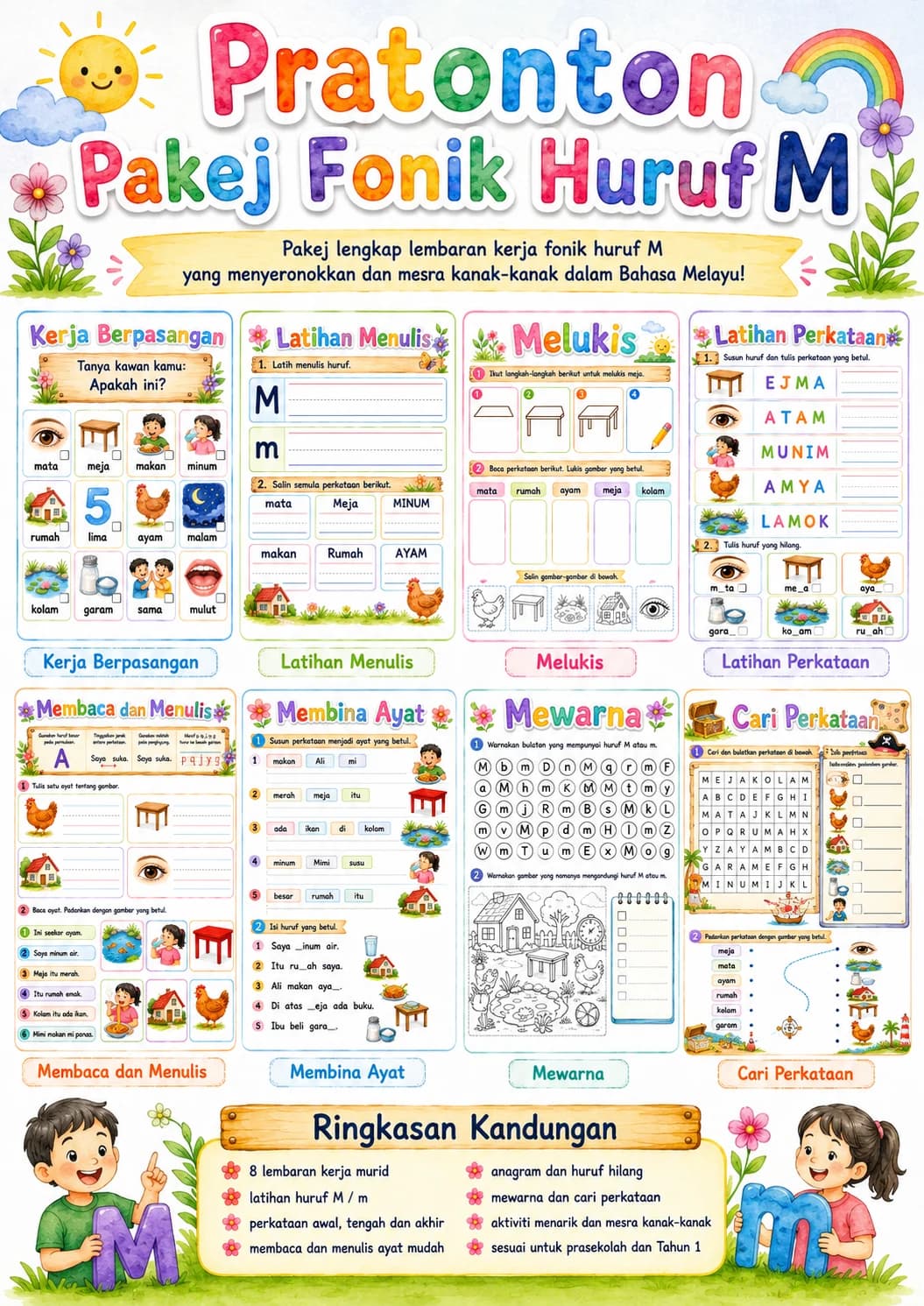 Malay Letter M Phonics Worksheets Pack page 2 printable worksheet preview