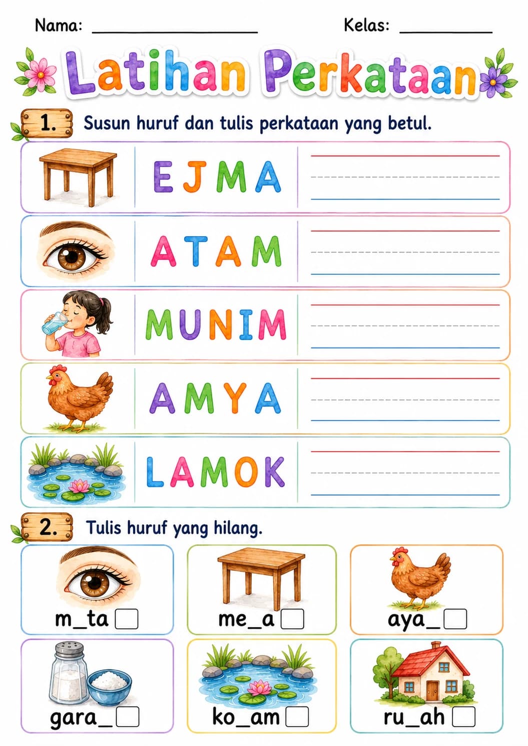Malay Letter M Phonics Worksheets Pack page 7 printable worksheet preview