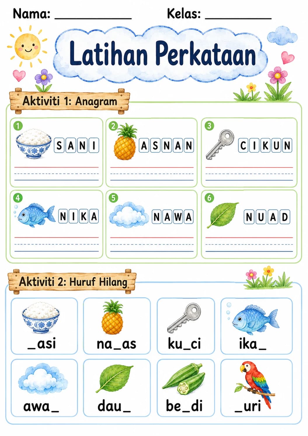 Malay Letter N Phonics Worksheets Pack page 4 printable worksheet preview