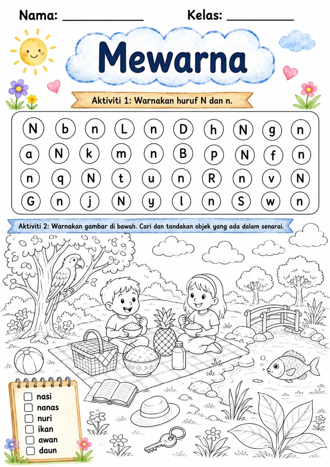 Malay Letter N Phonics Worksheets Pack page 5 printable worksheet preview