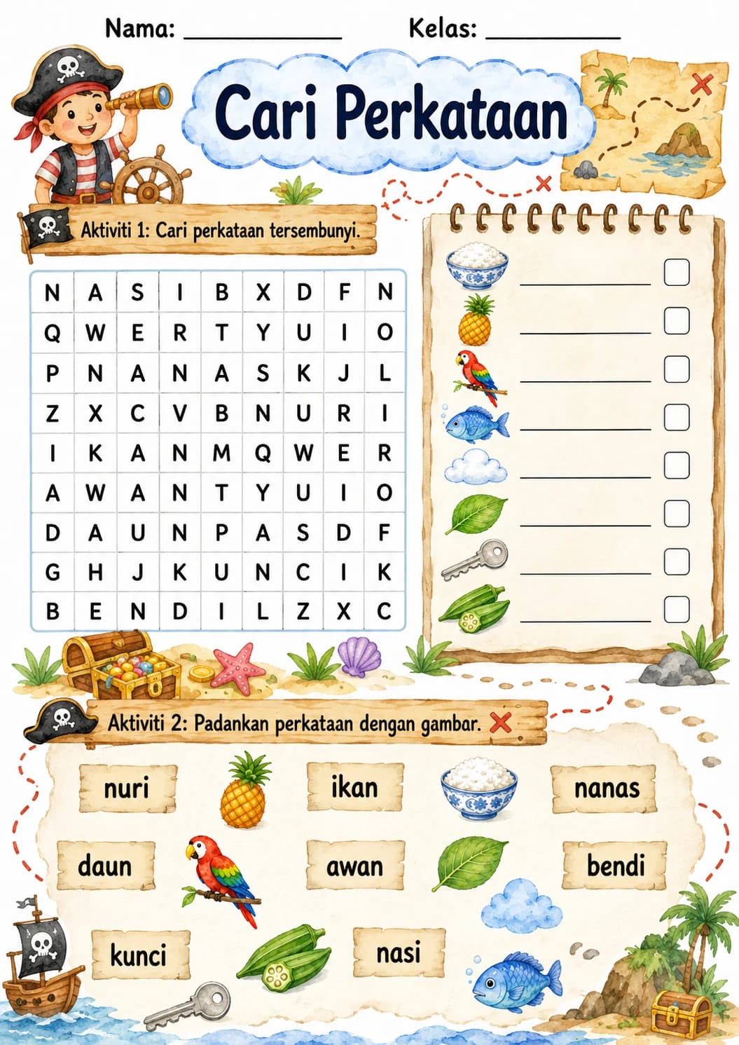 Malay Letter N Phonics Worksheets Pack page 6 printable worksheet preview
