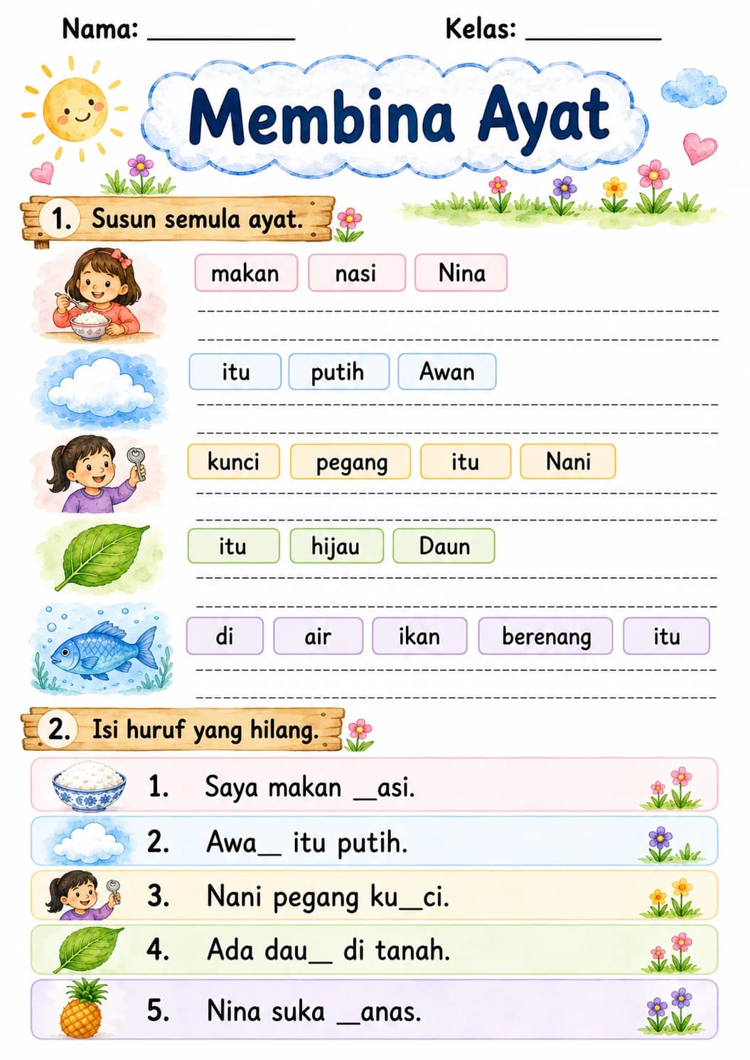 Malay Letter N Phonics Worksheets Pack page 7 printable worksheet preview
