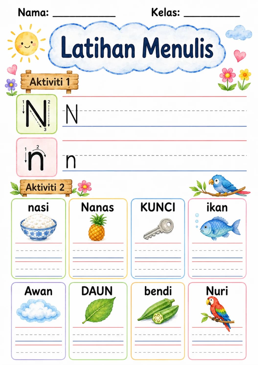 Malay Letter N Phonics Worksheets Pack page 8 printable worksheet preview