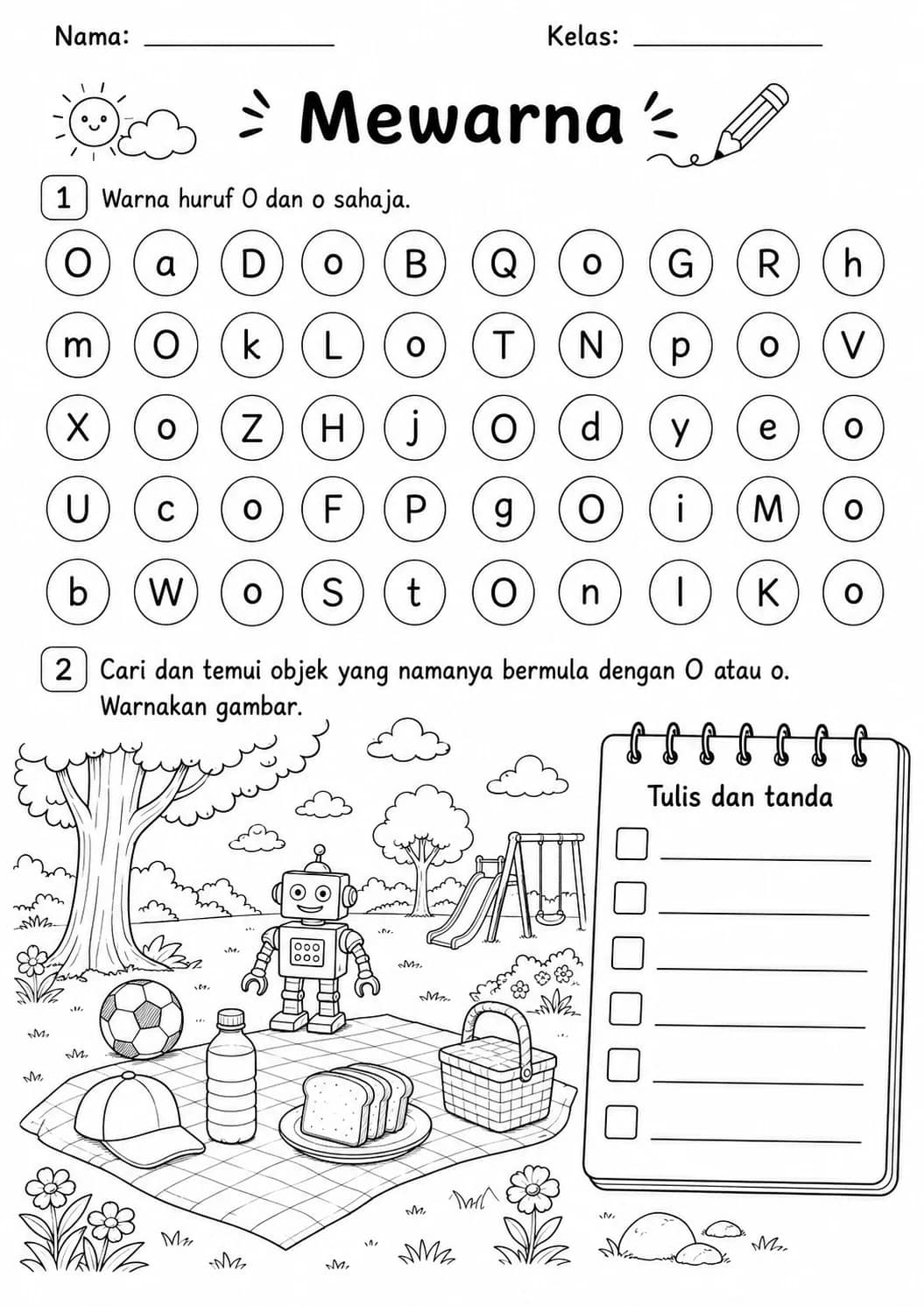 Malay Letter O Phonics Worksheets Pack printable worksheet pack preview from KiwiBee