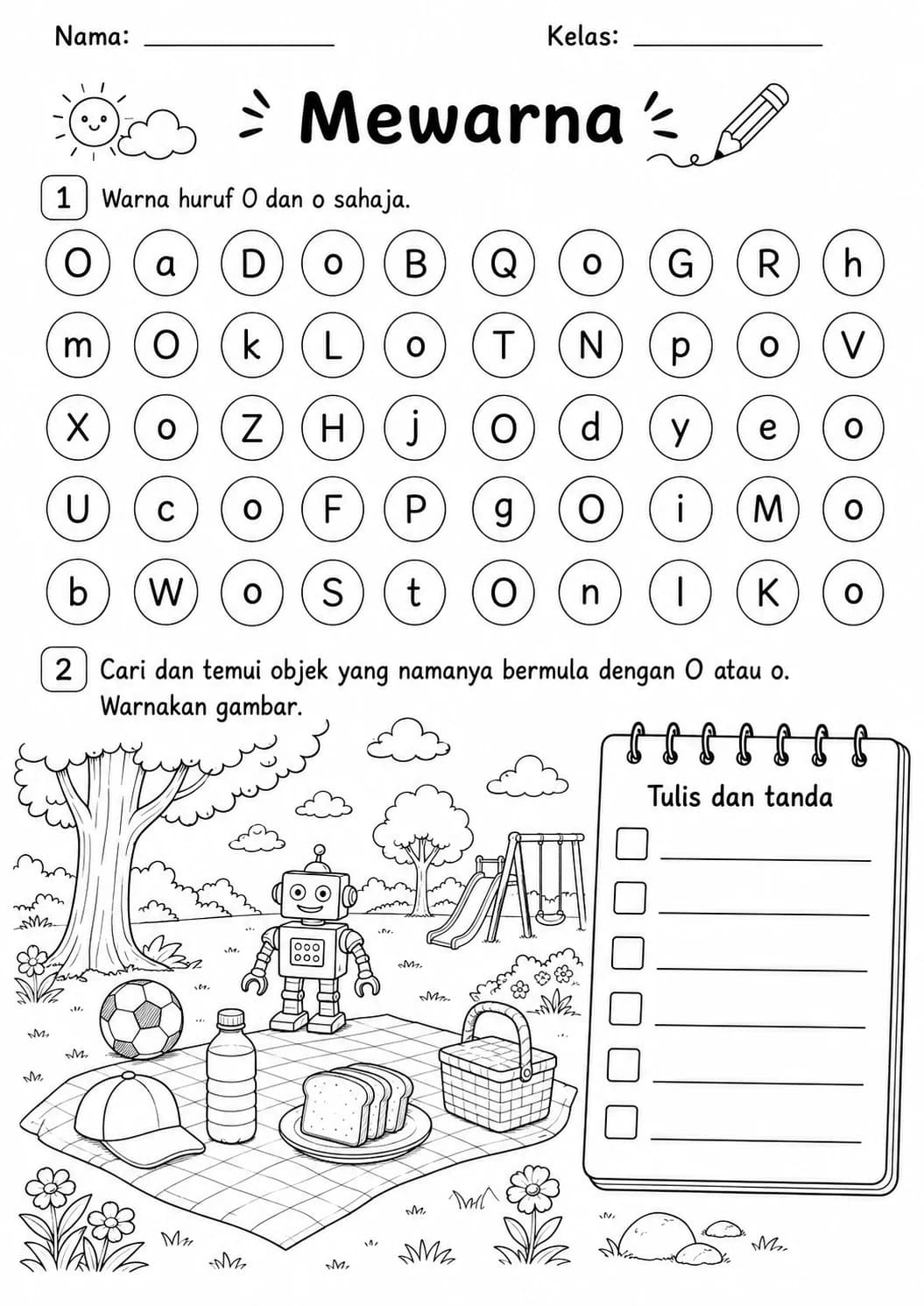 Malay Letter O Phonics Worksheets Pack printable worksheet pack preview from KiwiBee