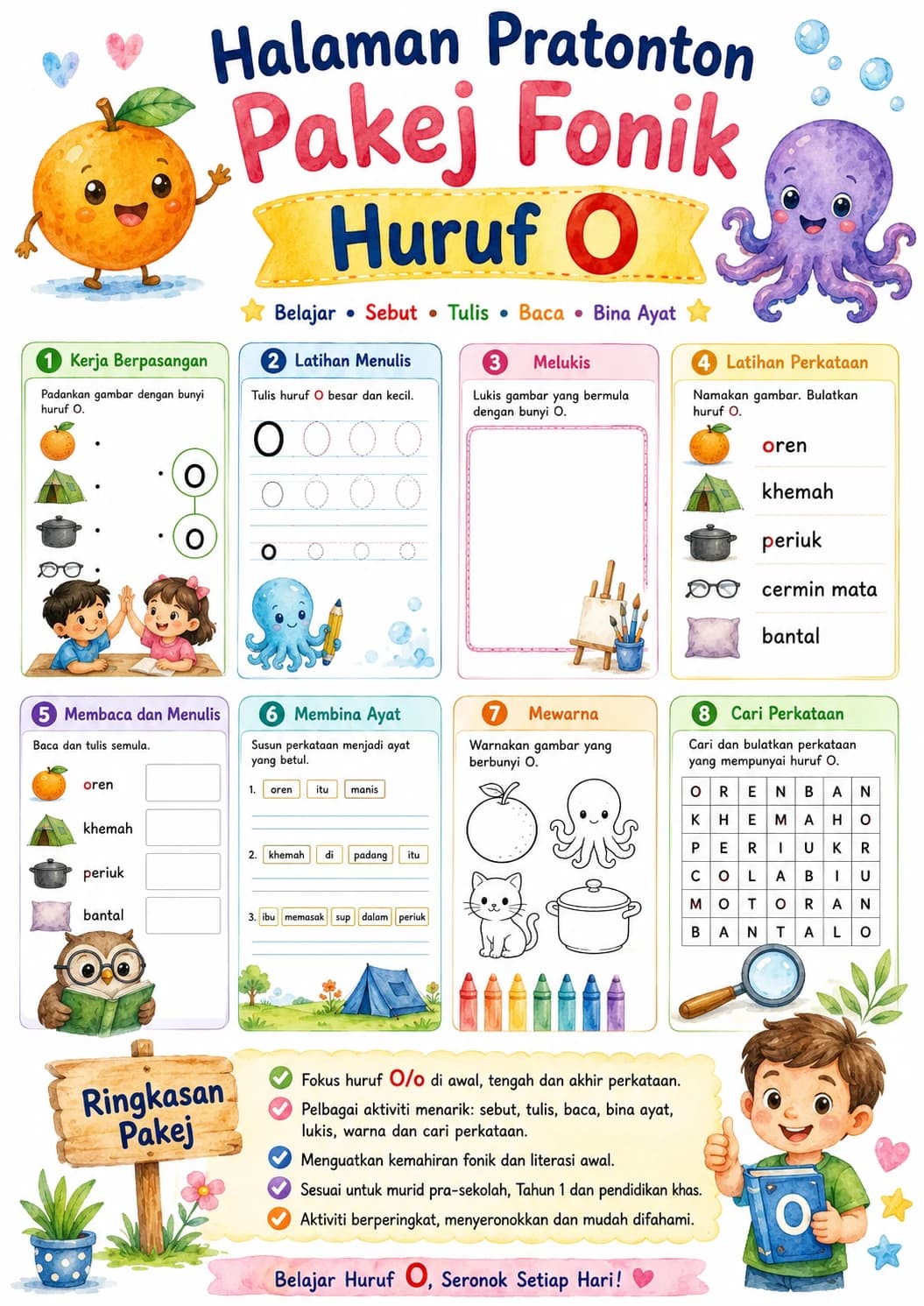 Malay Letter O Phonics Worksheets Pack page 2 printable worksheet preview