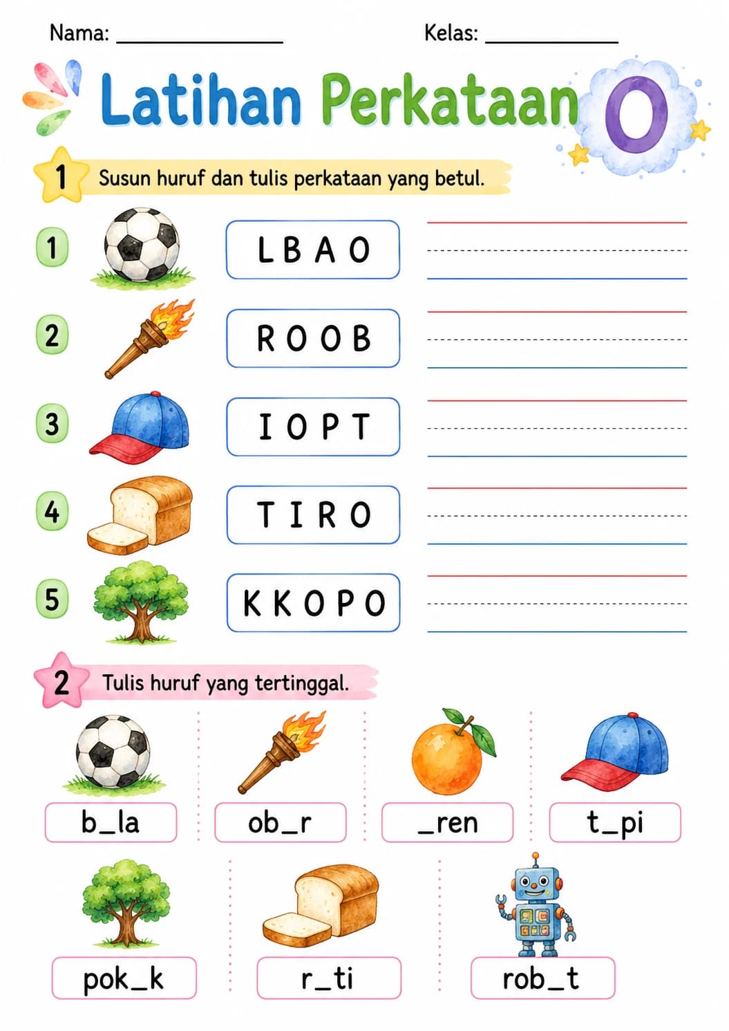Malay Letter O Phonics Worksheets Pack page 4 printable worksheet preview