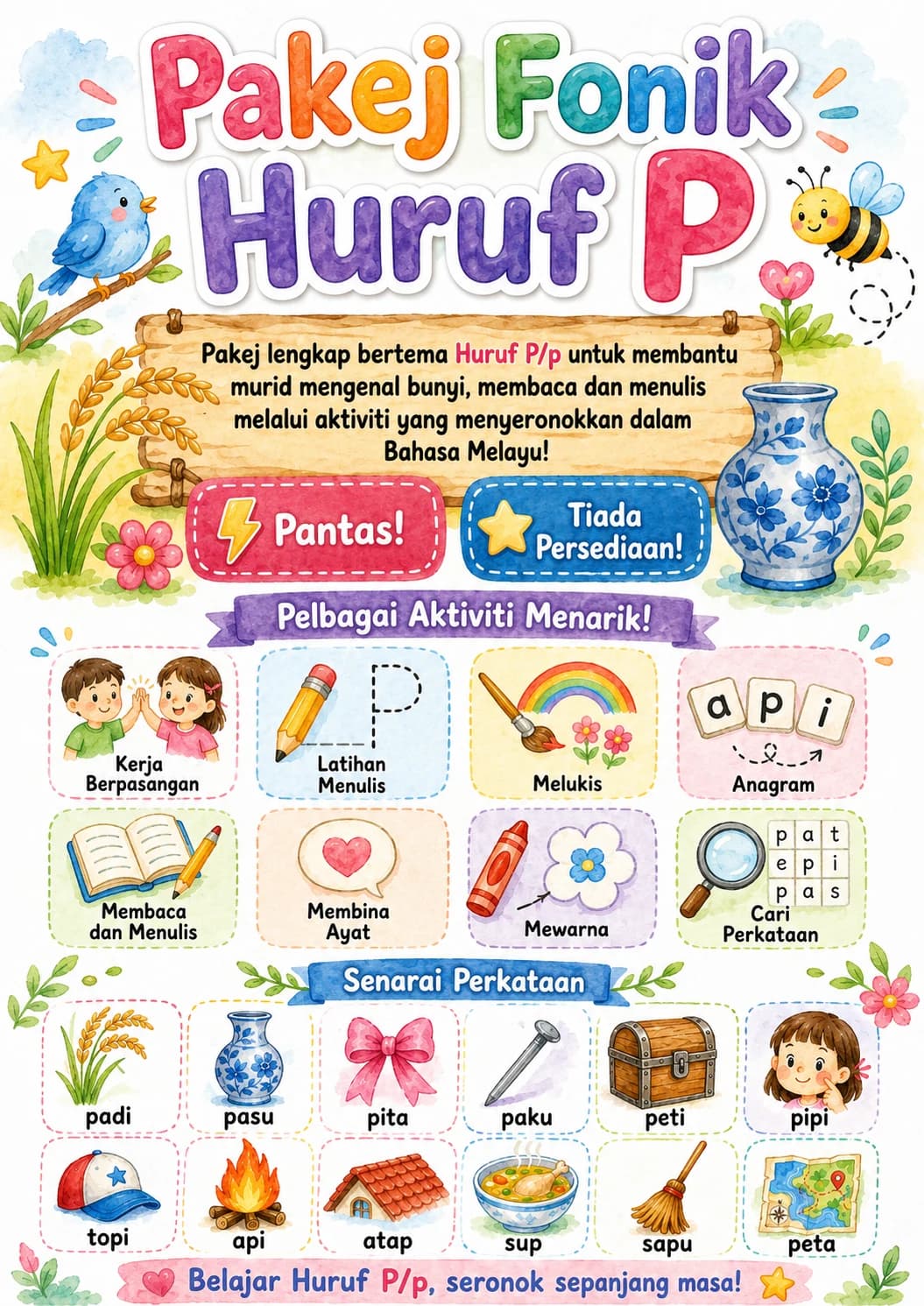 Malay Letter P Phonics Worksheets Pack page 2 printable worksheet preview