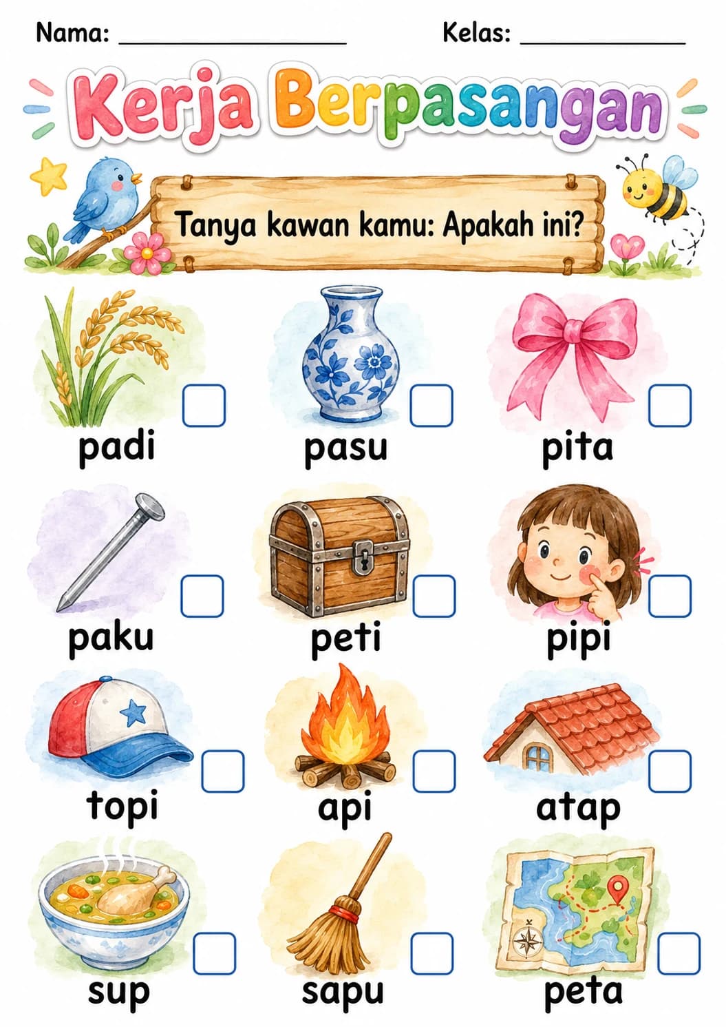 Malay Letter P Phonics Worksheets Pack page 3 printable worksheet preview