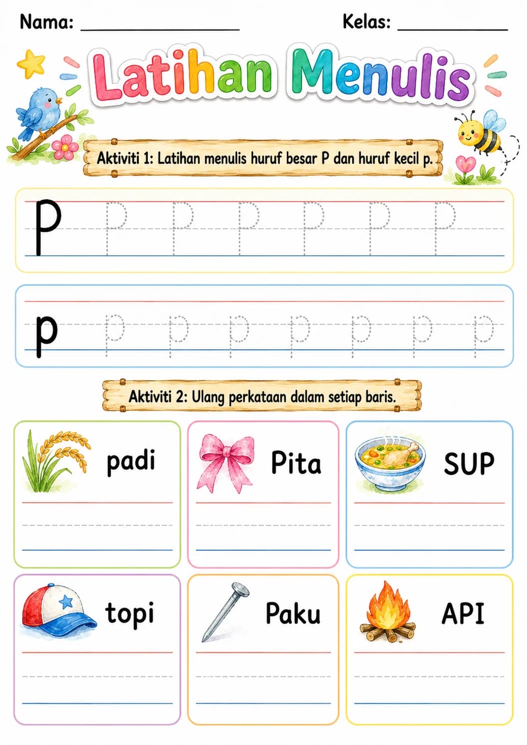 Malay Letter P Phonics Worksheets Pack page 8 printable worksheet preview