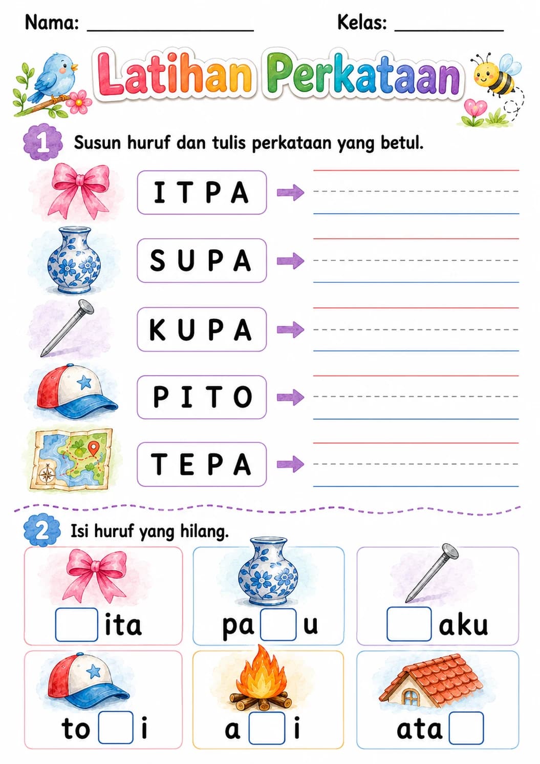 Malay Letter P Phonics Worksheets Pack page 9 printable worksheet preview