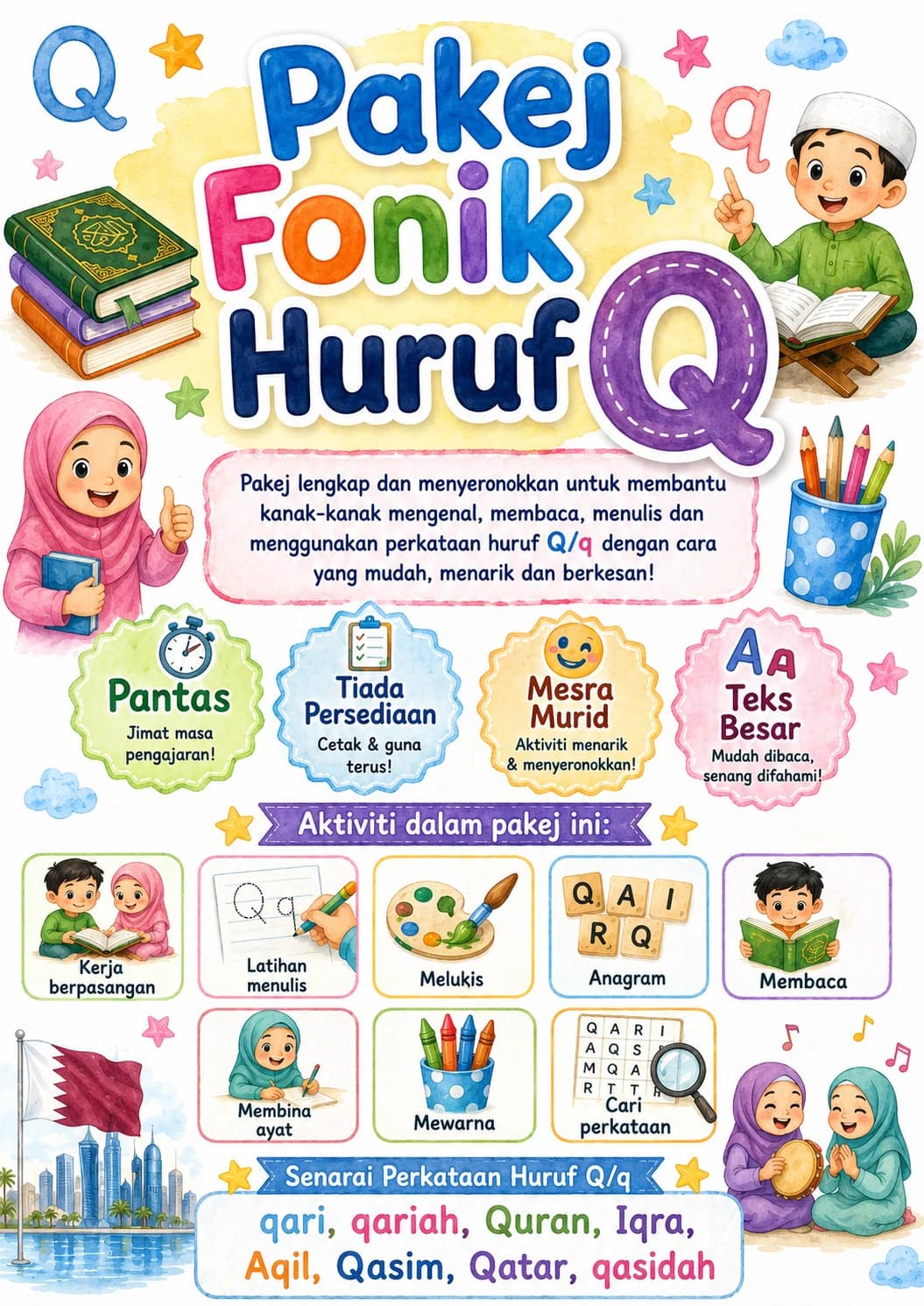 Malay Letter Q Phonics Worksheets Pack page 2 printable worksheet preview