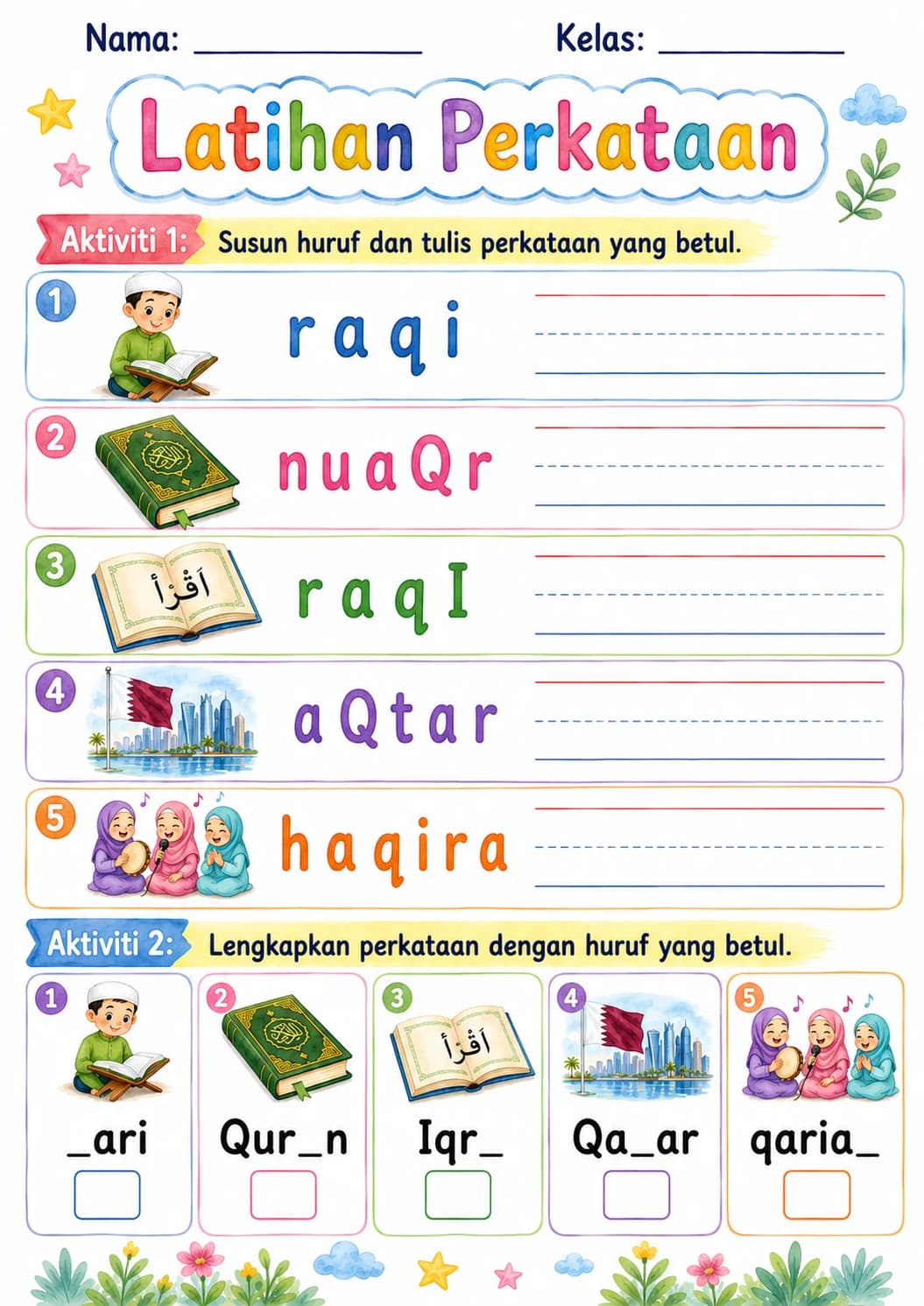 Malay Letter Q Phonics Worksheets Pack page 5 printable worksheet preview