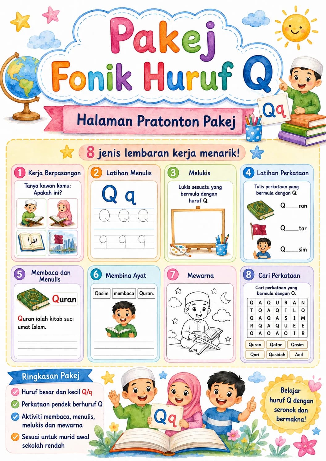 Malay Letter Q Phonics Worksheets Pack page 6 printable worksheet preview