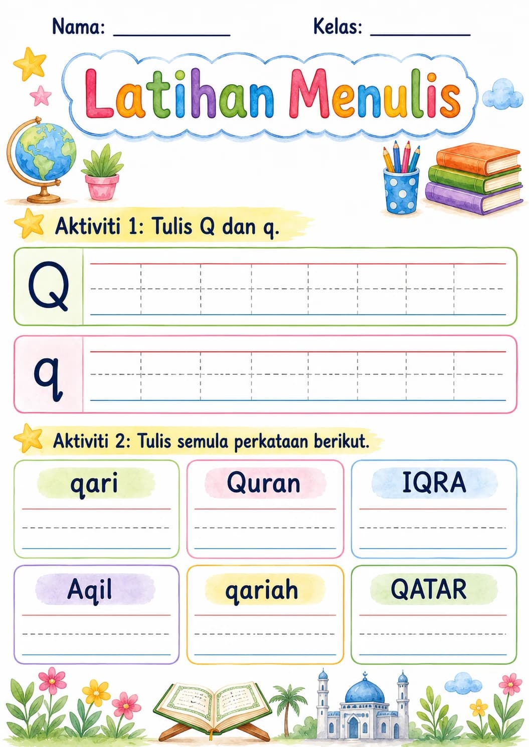 Malay Letter Q Phonics Worksheets Pack page 9 printable worksheet preview
