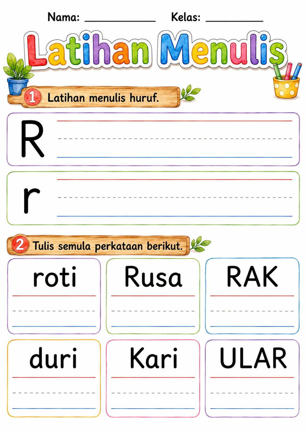 Malay Letter R Phonics Worksheets Pack page 4 printable worksheet preview