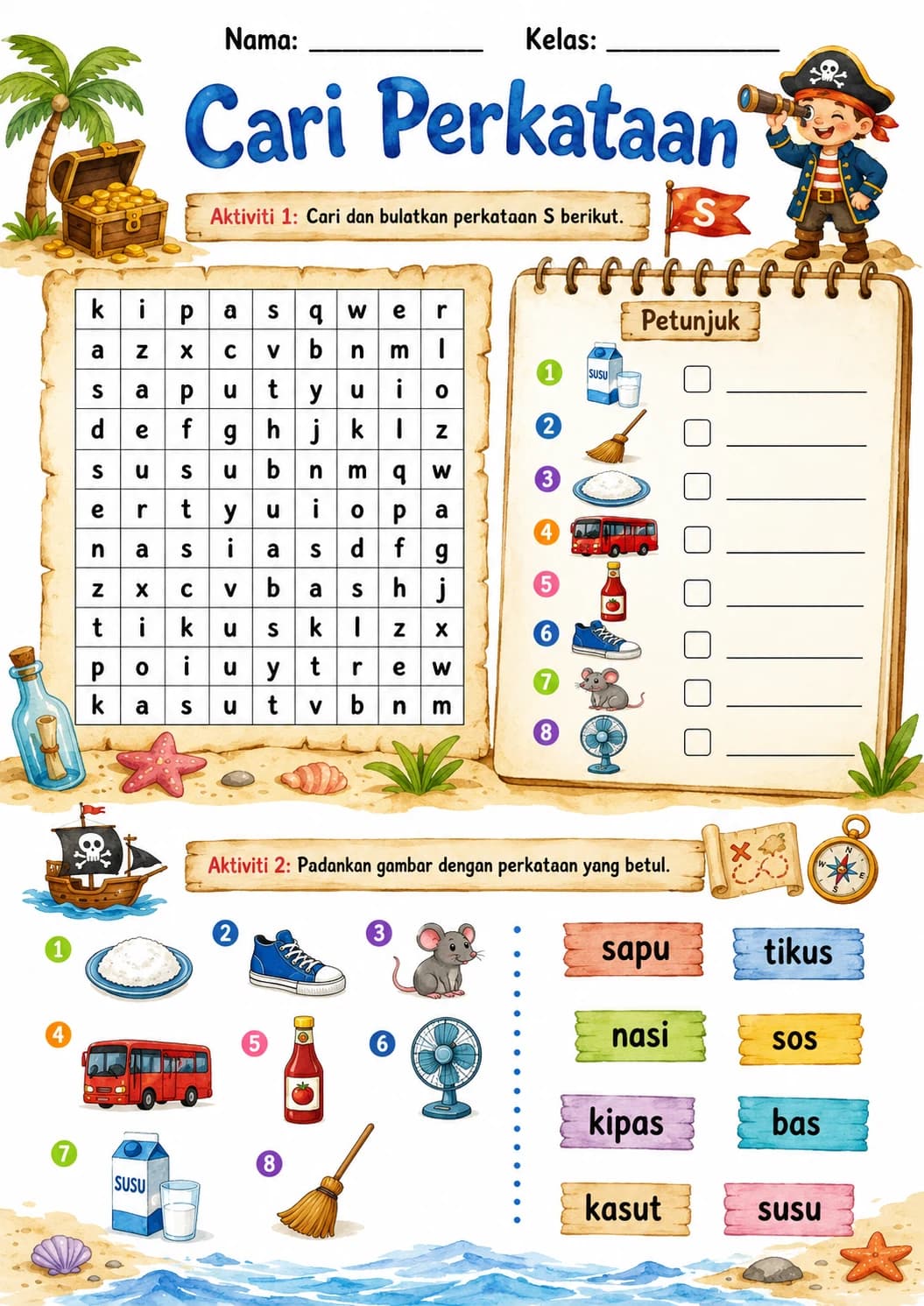 Malay Letter S Phonics Worksheets Pack page 2 printable worksheet preview