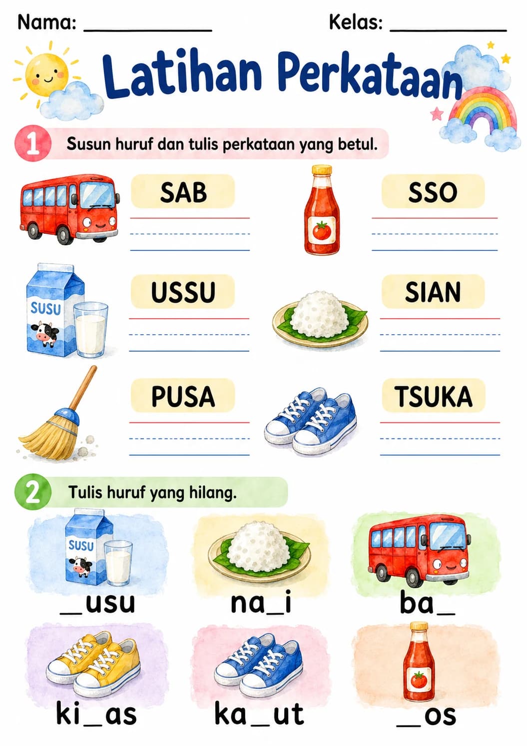 Malay Letter S Phonics Worksheets Pack page 3 printable worksheet preview