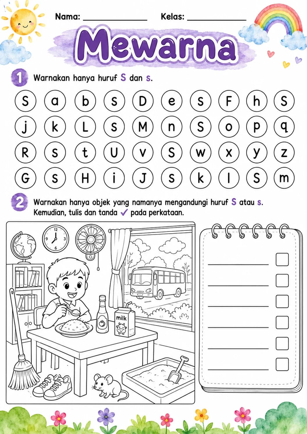 Malay Letter S Phonics Worksheets Pack page 5 printable worksheet preview