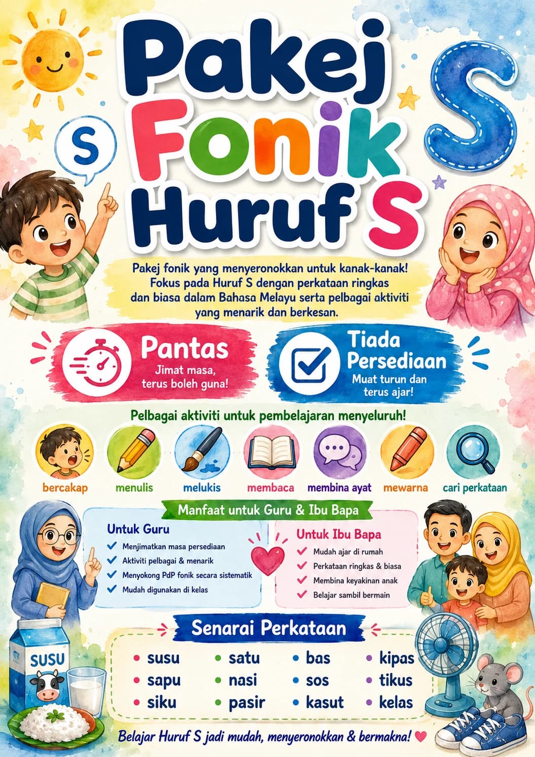 Malay Letter S Phonics Worksheets Pack page 6 printable worksheet preview
