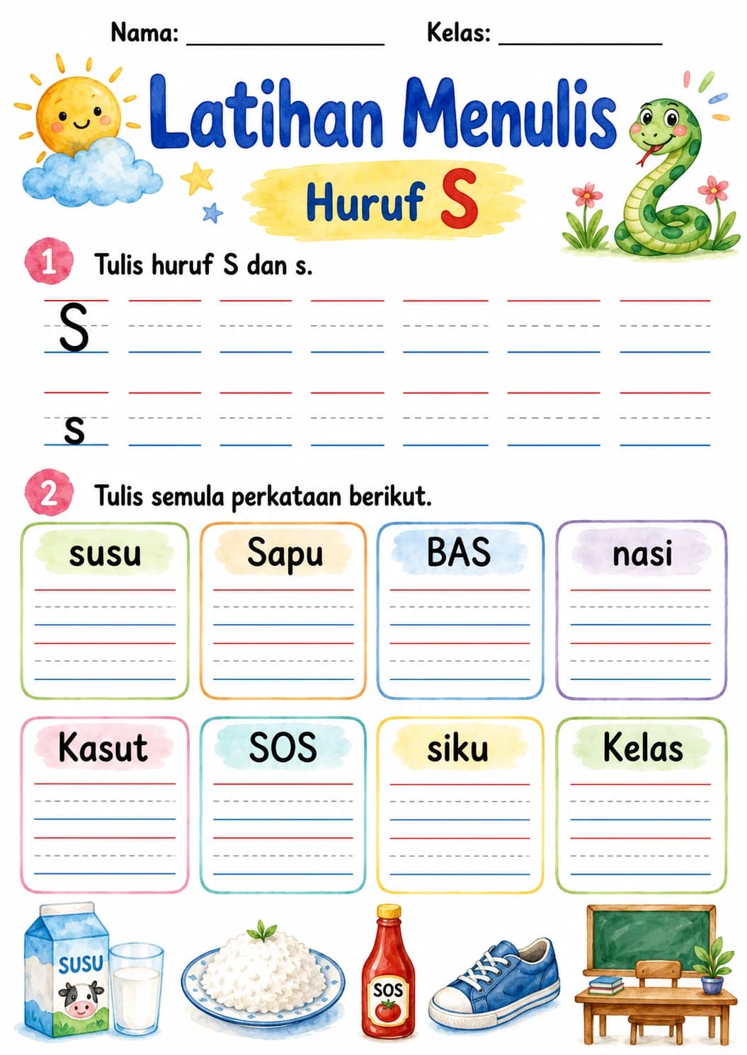 Malay Letter S Phonics Worksheets Pack page 9 printable worksheet preview