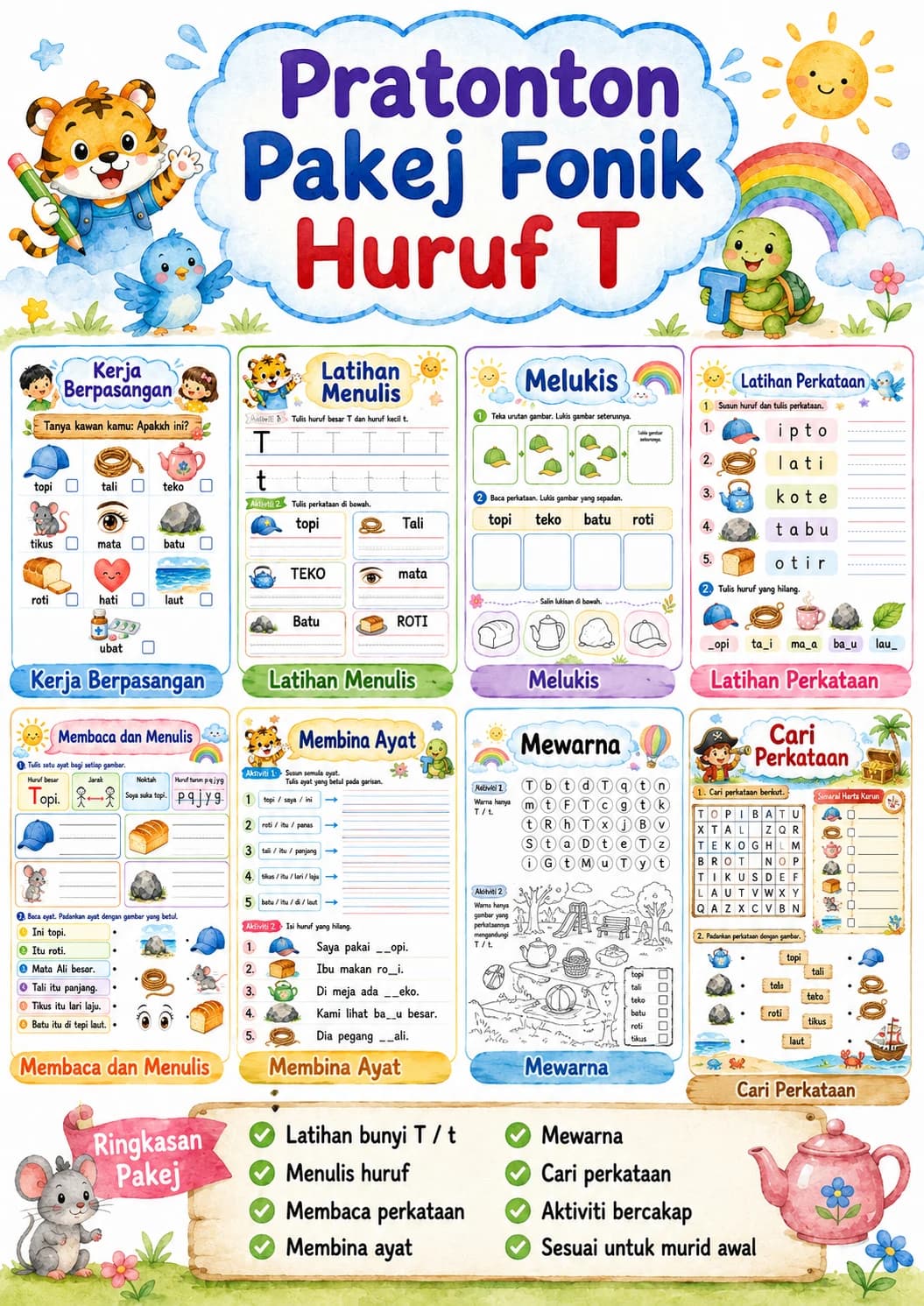 Malay Letter T Phonics Worksheets Pack page 2 printable worksheet preview