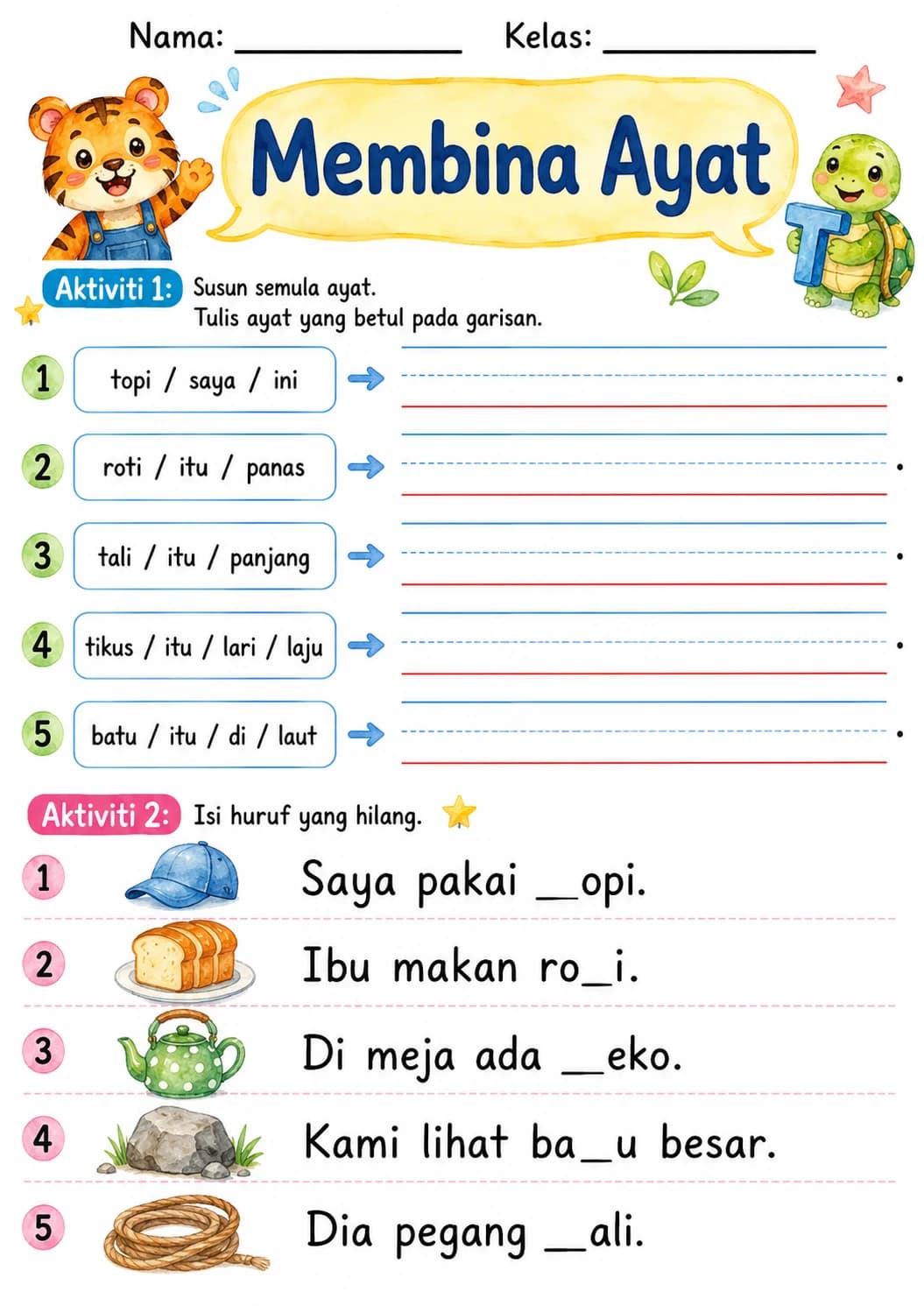 Malay Letter T Phonics Worksheets Pack page 3 printable worksheet preview