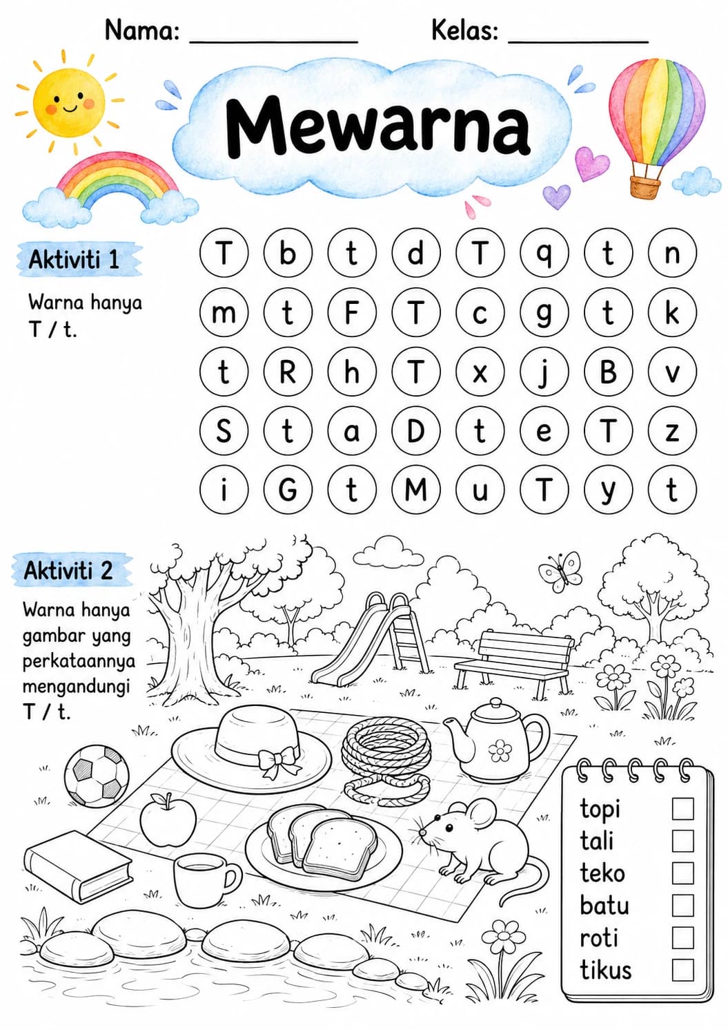Malay Letter T Phonics Worksheets Pack page 5 printable worksheet preview