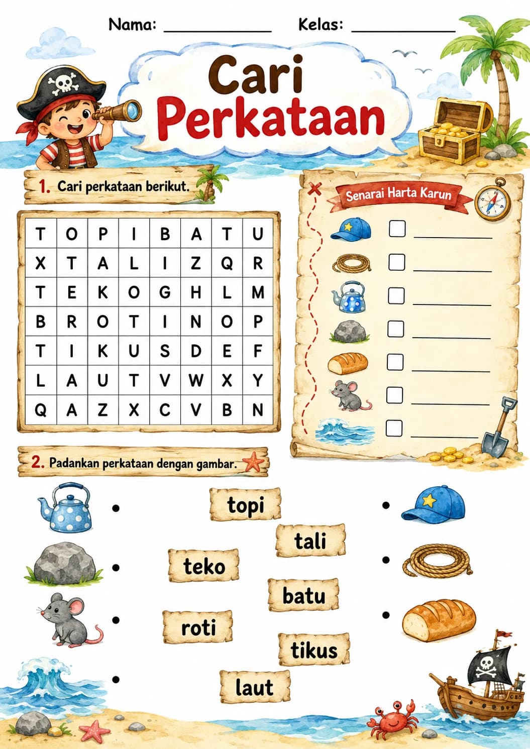 Malay Letter T Phonics Worksheets Pack page 6 printable worksheet preview