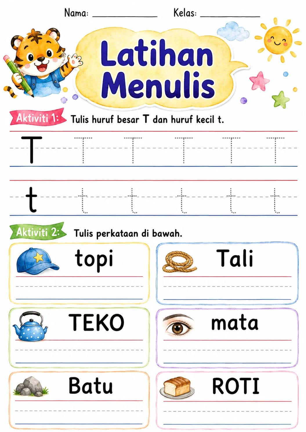 Malay Letter T Phonics Worksheets Pack page 8 printable worksheet preview