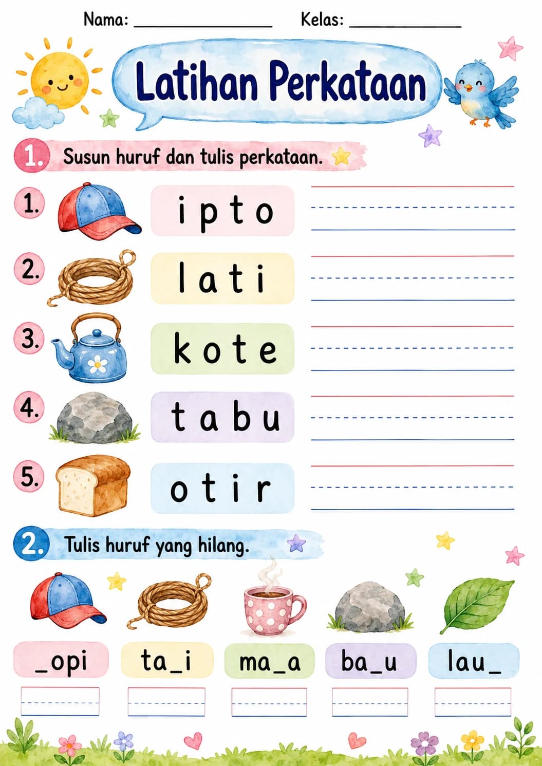 Malay Letter T Phonics Worksheets Pack page 9 printable worksheet preview