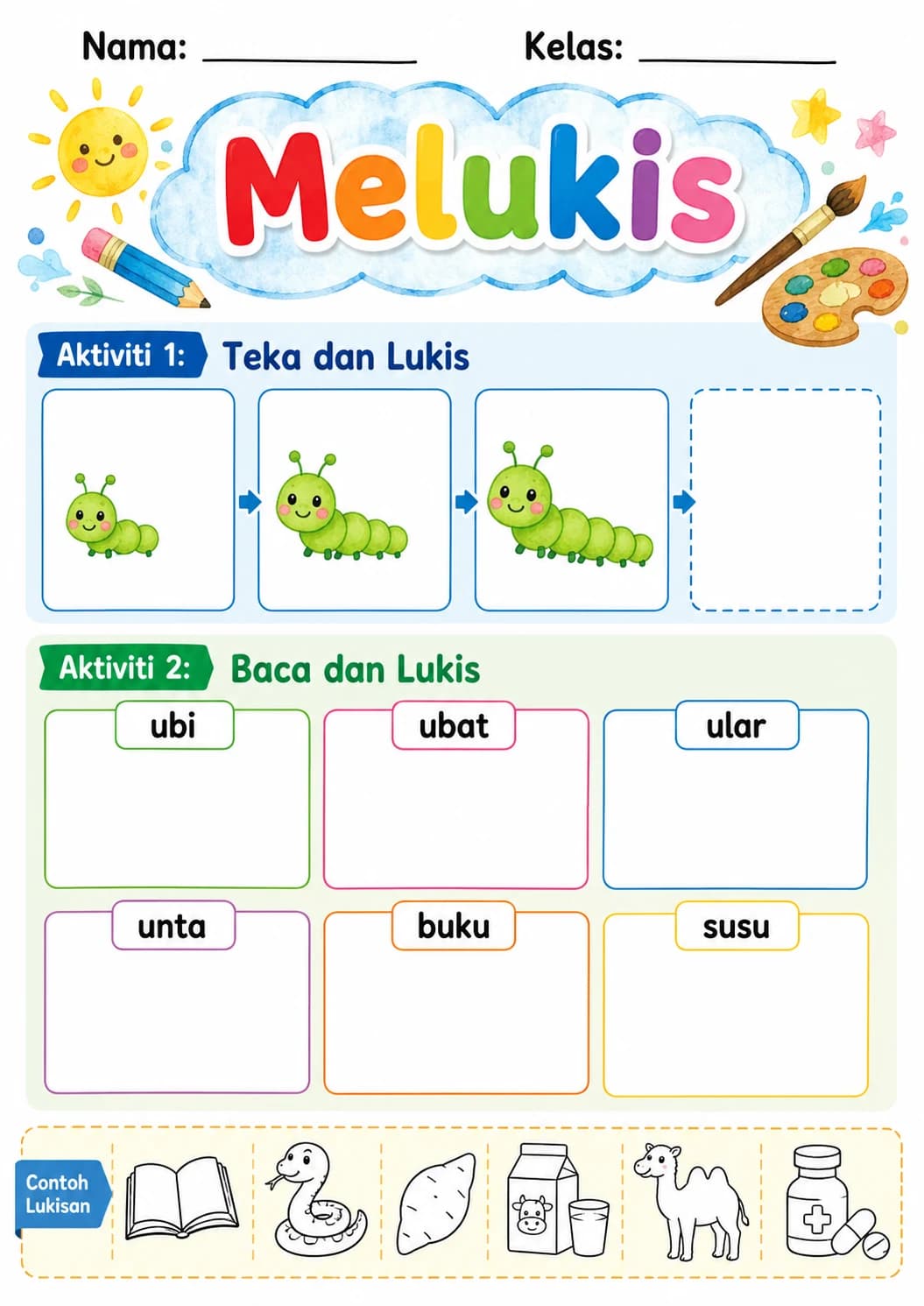 Malay Letter U Phonics Worksheets Pack page 3 printable worksheet preview