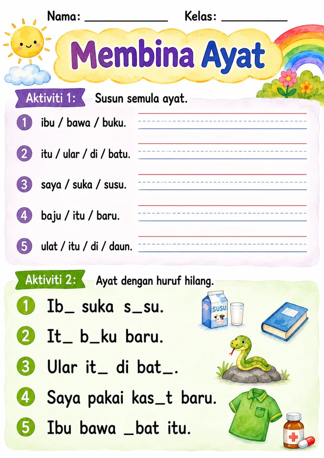 Malay Letter U Phonics Worksheets Pack page 8 printable worksheet preview