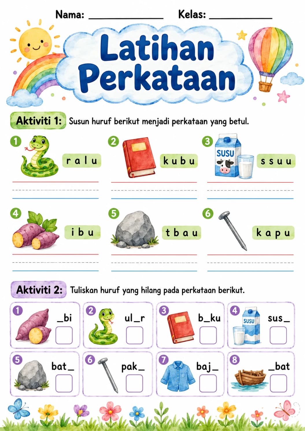Malay Letter U Phonics Worksheets Pack page 10 printable worksheet preview