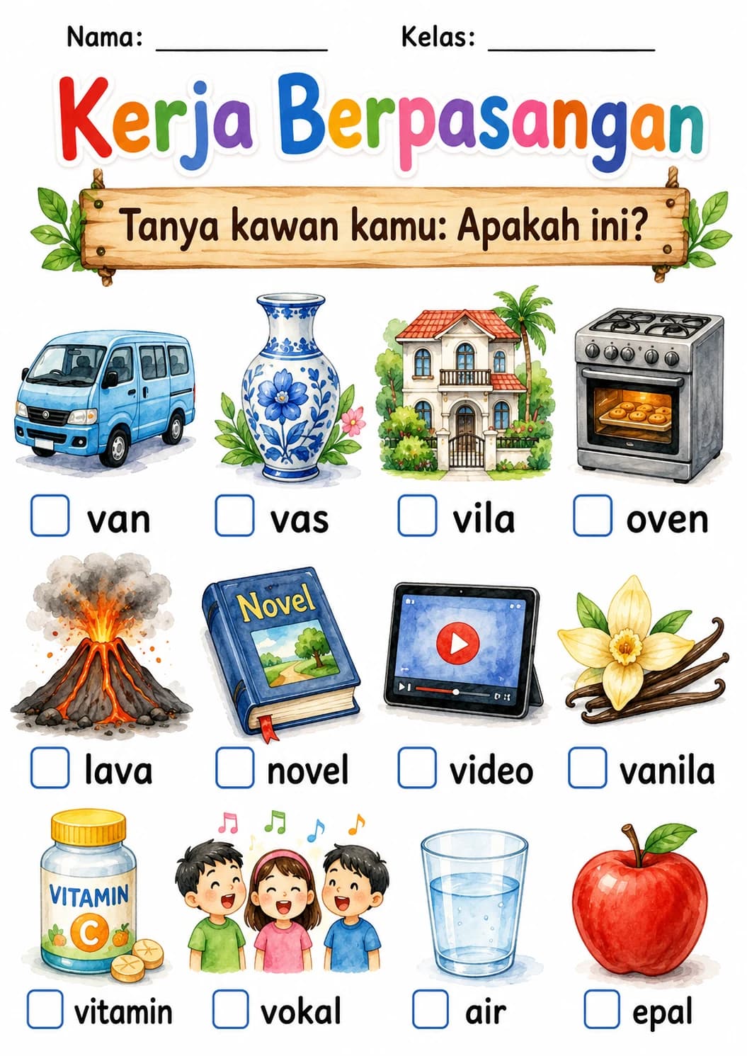 Malay Letter V Phonics Worksheets Pack page 3 printable worksheet preview