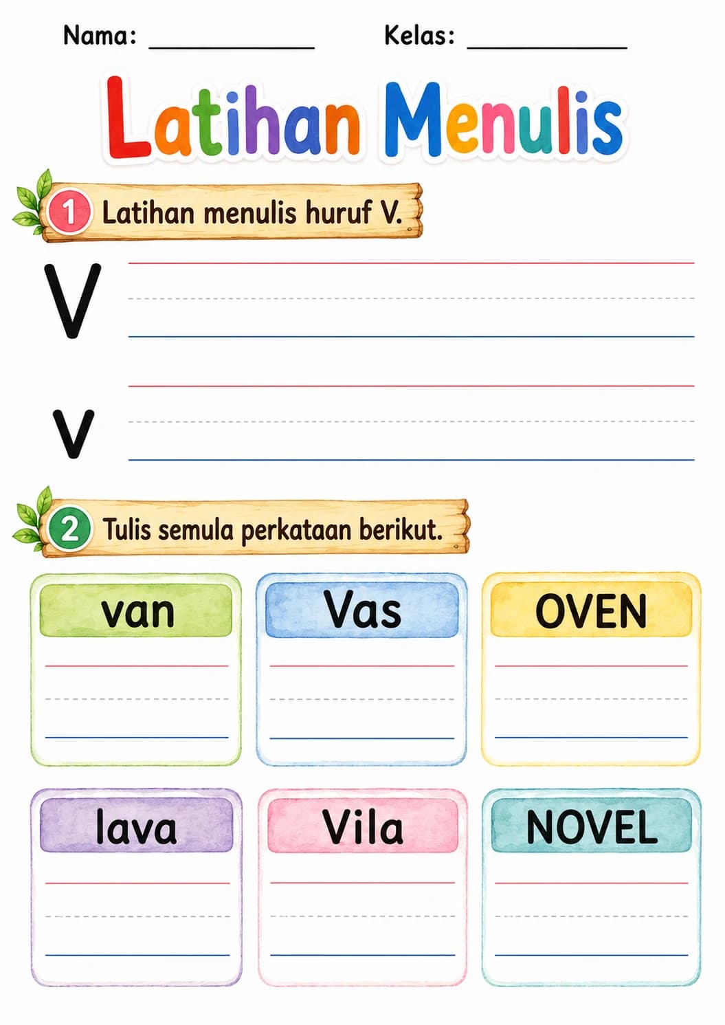 Malay Letter V Phonics Worksheets Pack page 4 printable worksheet preview