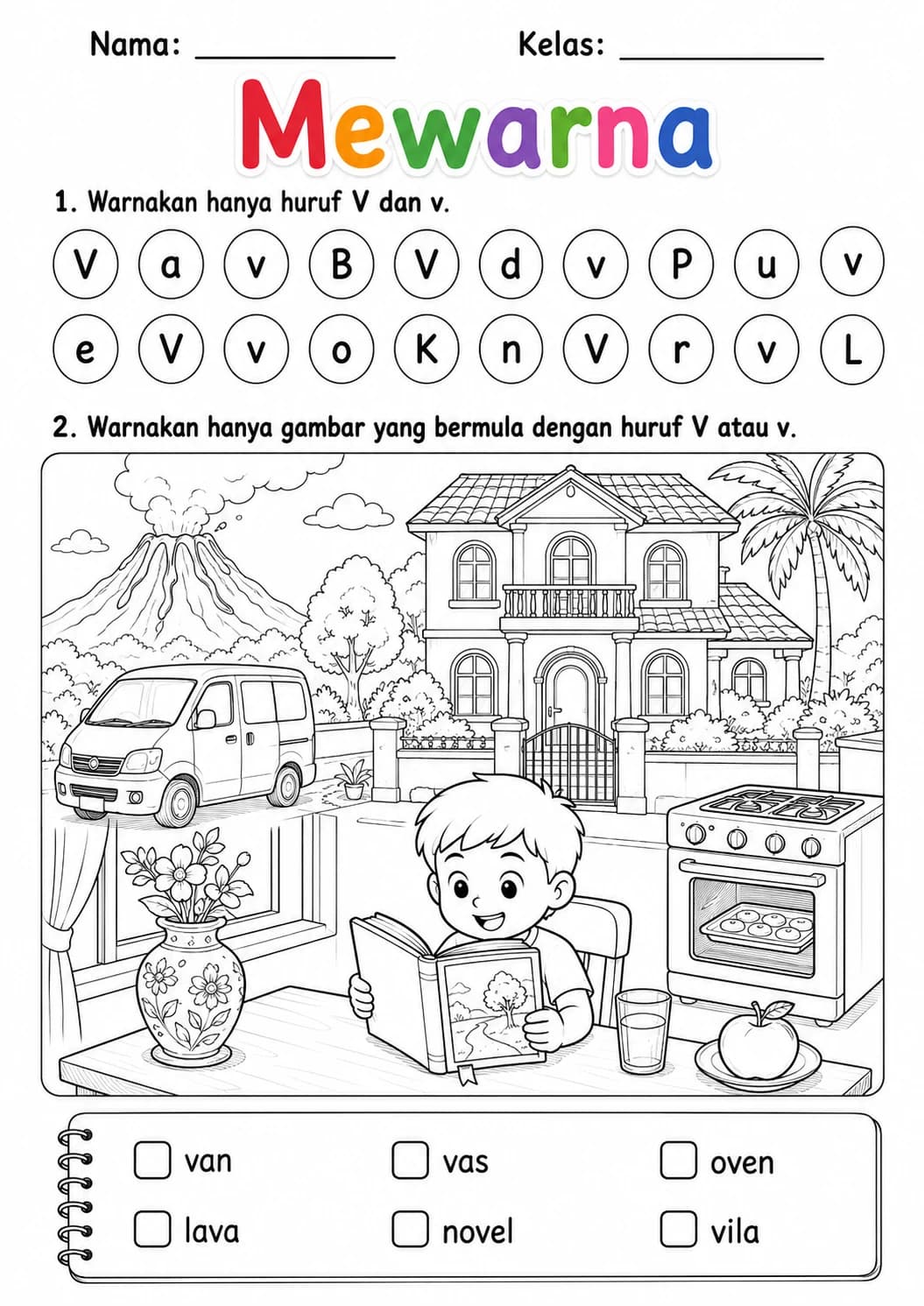 Malay Letter V Phonics Worksheets Pack page 5 printable worksheet preview