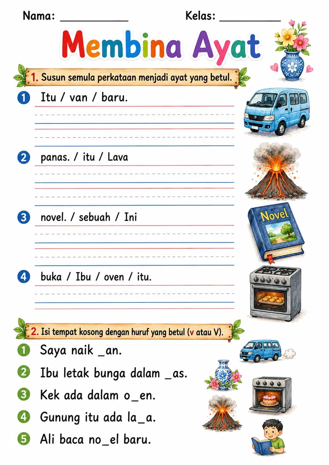 Malay Letter V Phonics Worksheets Pack page 6 printable worksheet preview