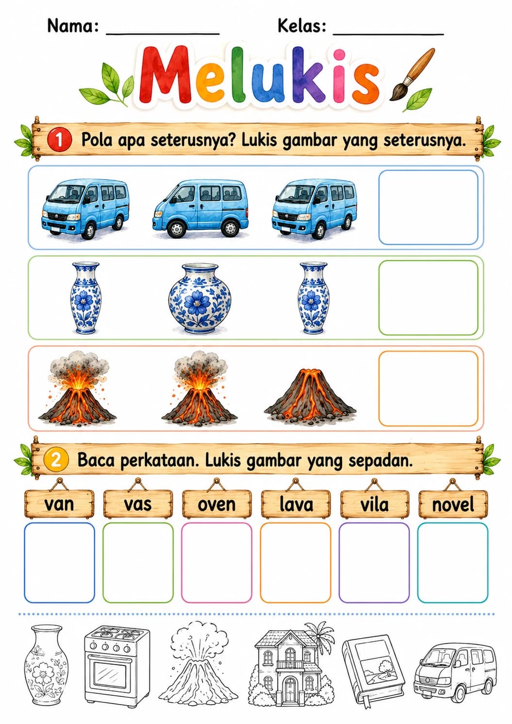 Malay Letter V Phonics Worksheets Pack page 8 printable worksheet preview
