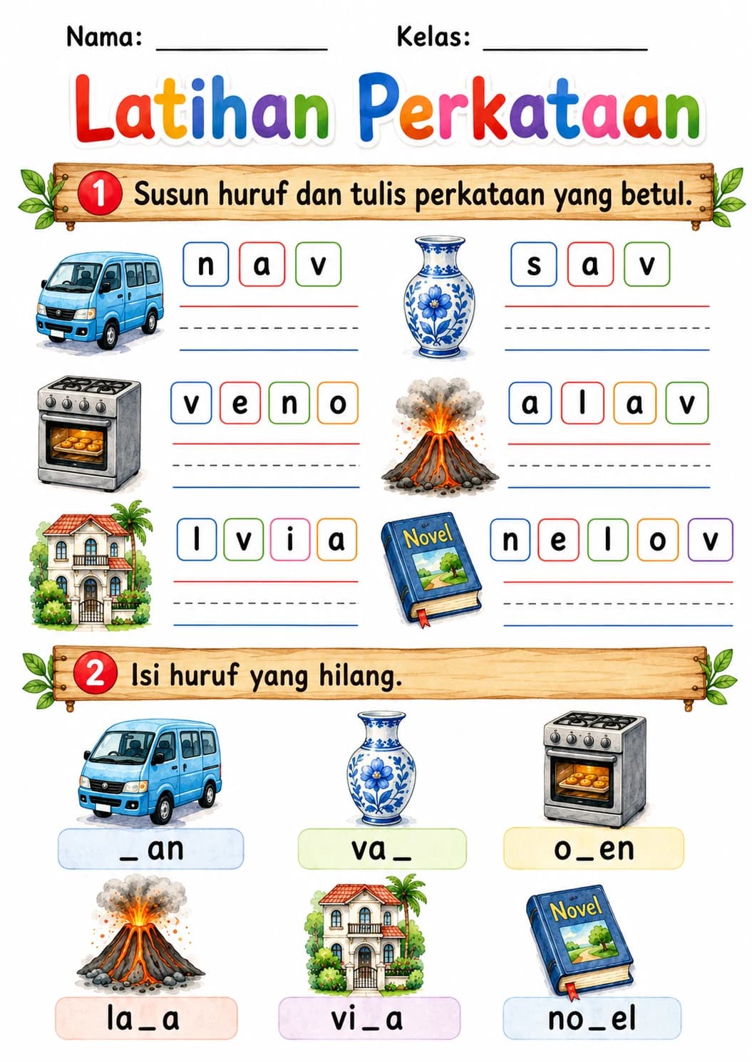 Malay Letter V Phonics Worksheets Pack page 9 printable worksheet preview