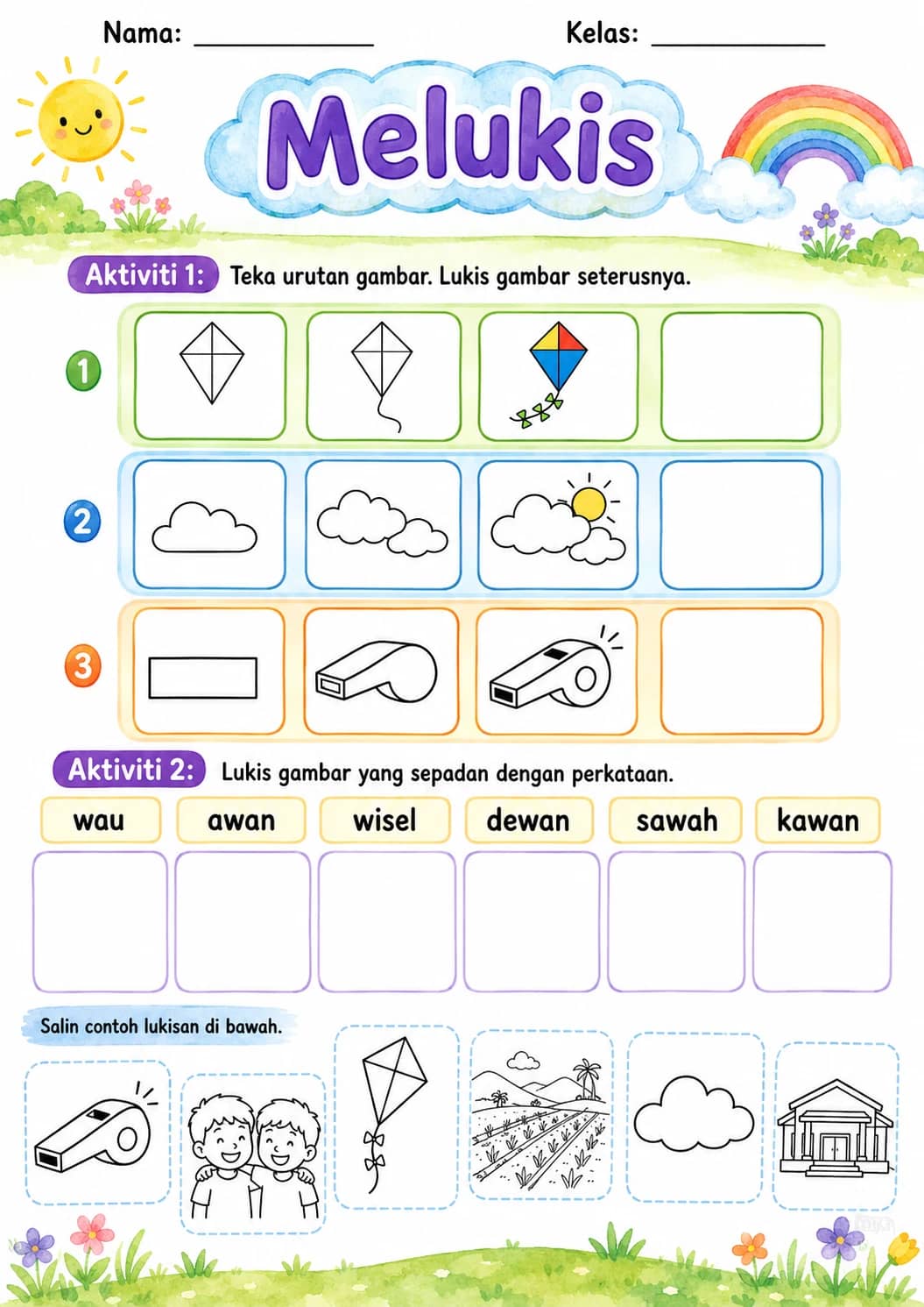 Malay Letter W Phonics Worksheets Pack printable worksheet pack preview from KiwiBee
