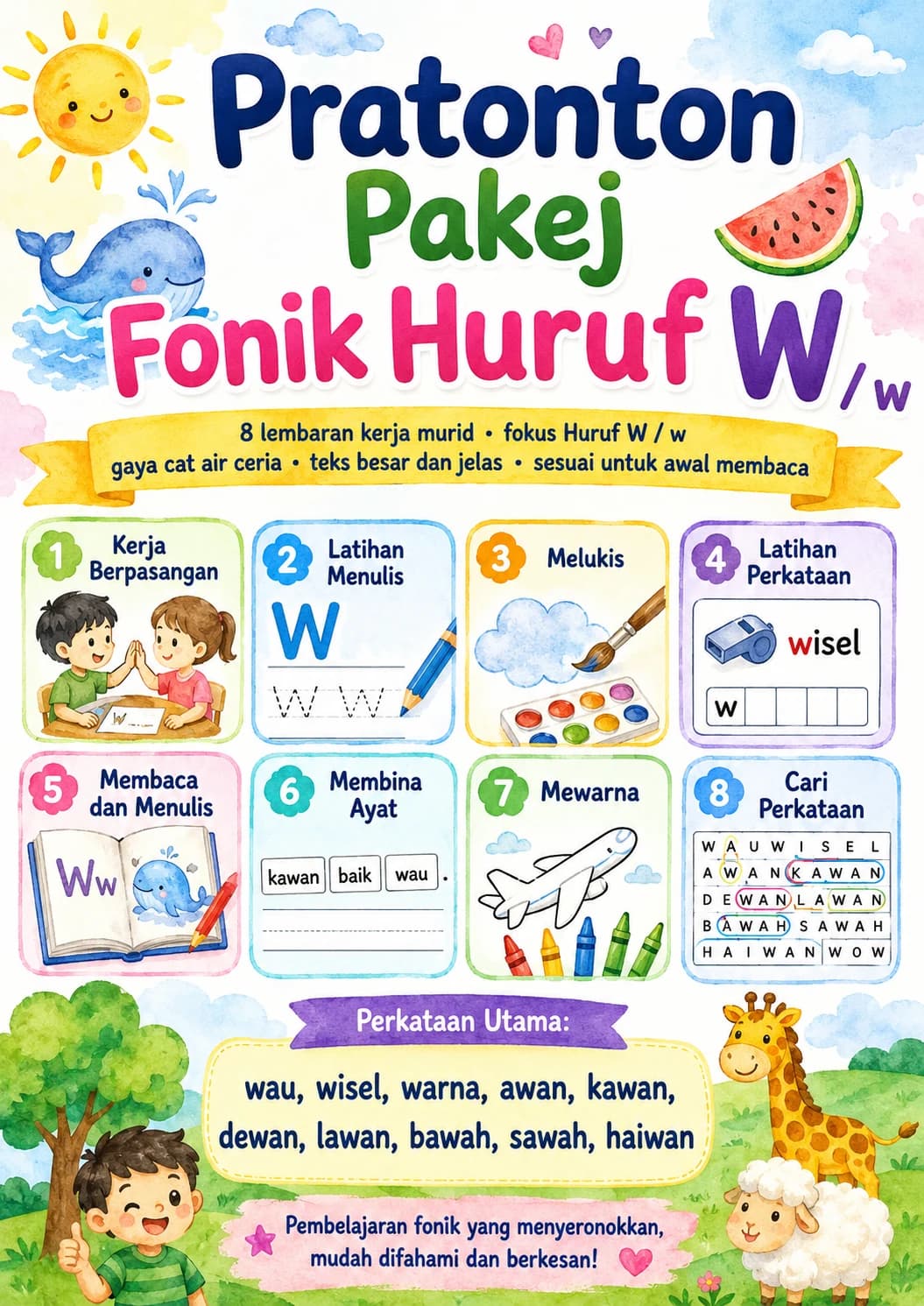 Malay Letter W Phonics Worksheets Pack page 6 printable worksheet preview