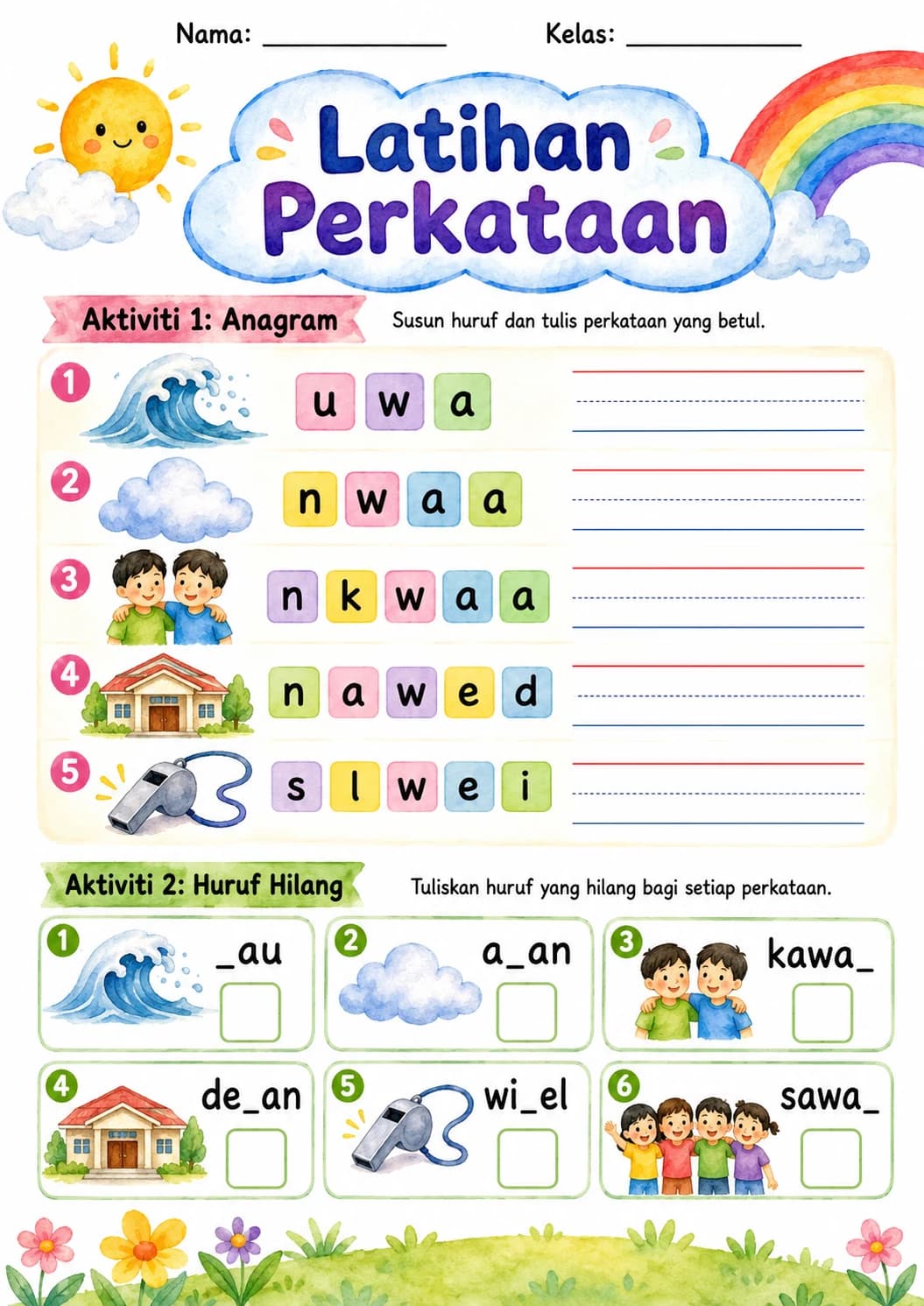 Malay Letter W Phonics Worksheets Pack page 8 printable worksheet preview
