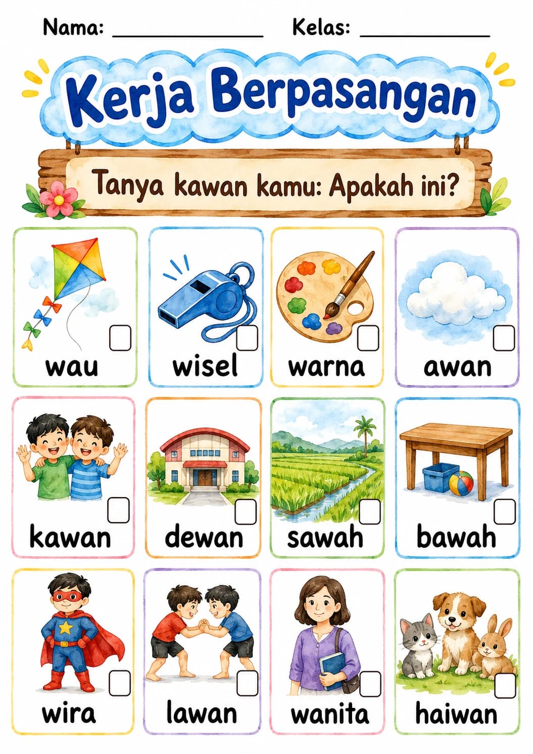 Malay Letter W Phonics Worksheets Pack page 9 printable worksheet preview