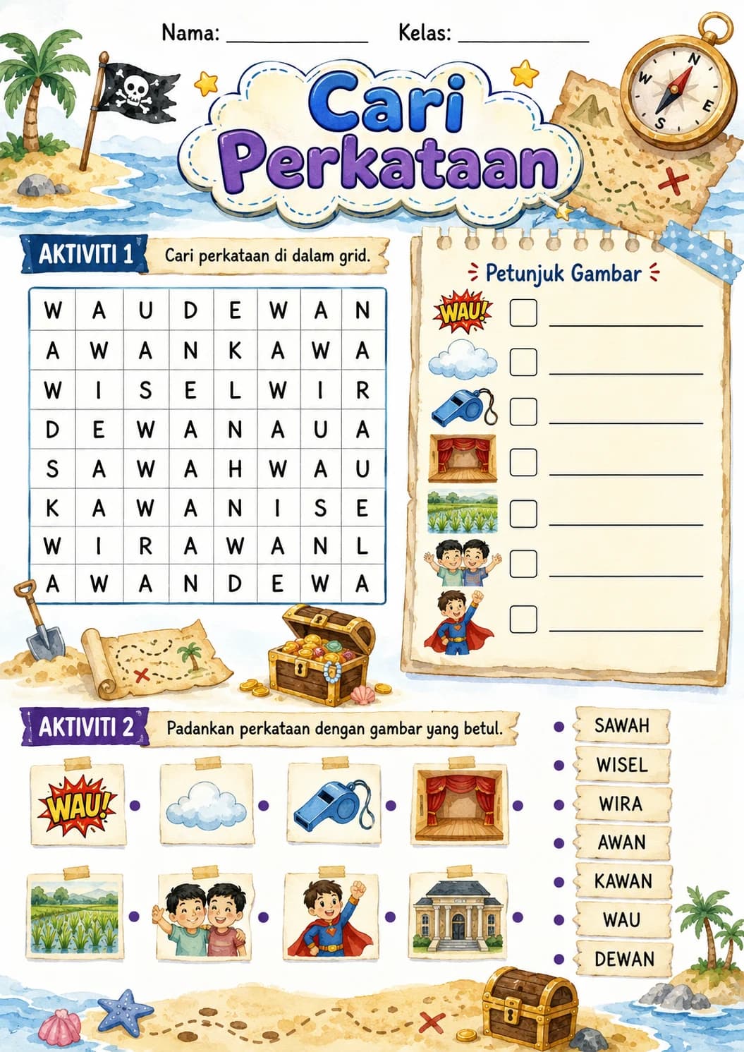 Malay Letter W Phonics Worksheets Pack page 10 printable worksheet preview