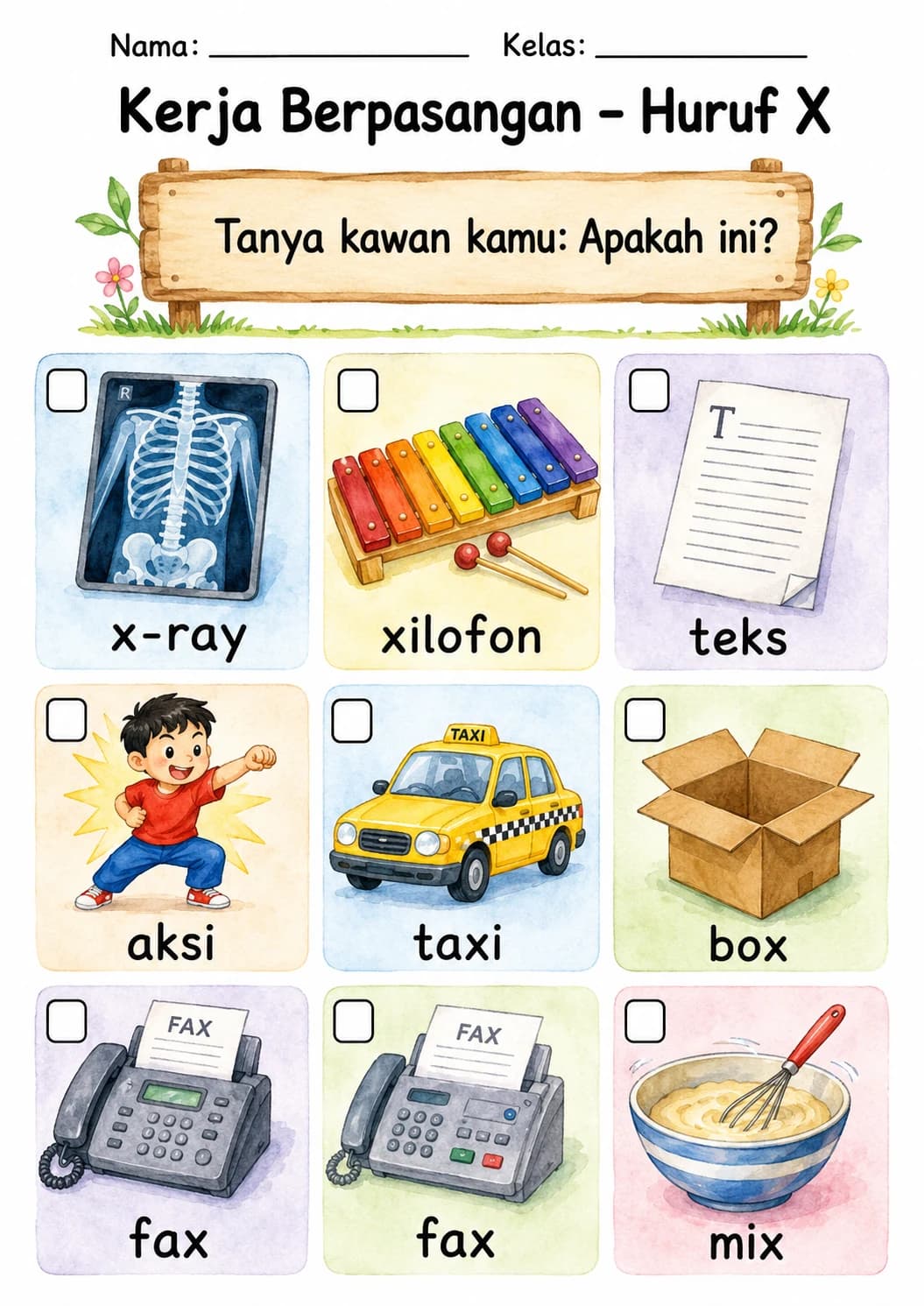 Malay Letter X Phonics Worksheets Pack page 3 printable worksheet preview