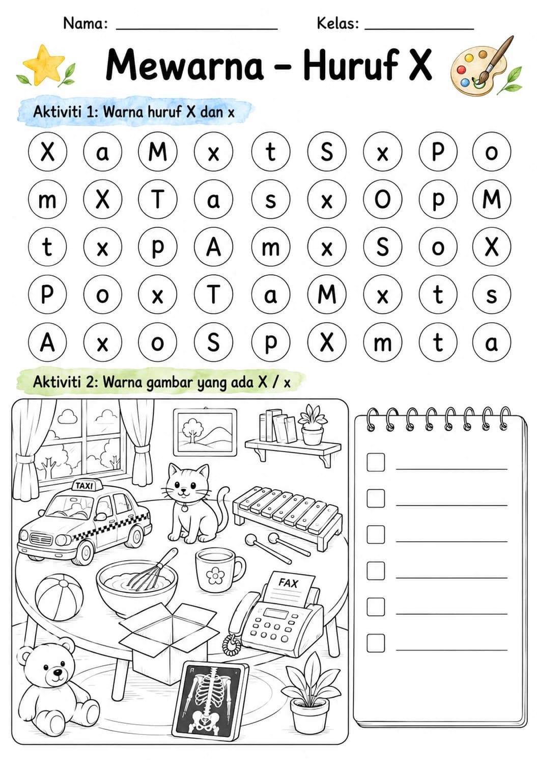 Malay Letter X Phonics Worksheets Pack page 5 printable worksheet preview