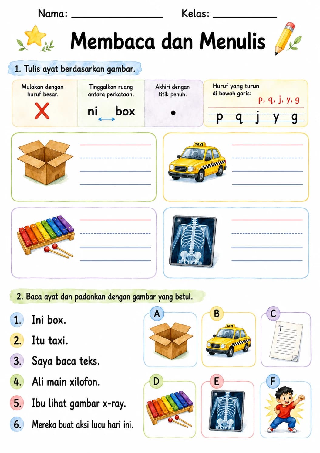 Malay Letter X Phonics Worksheets Pack page 6 printable worksheet preview