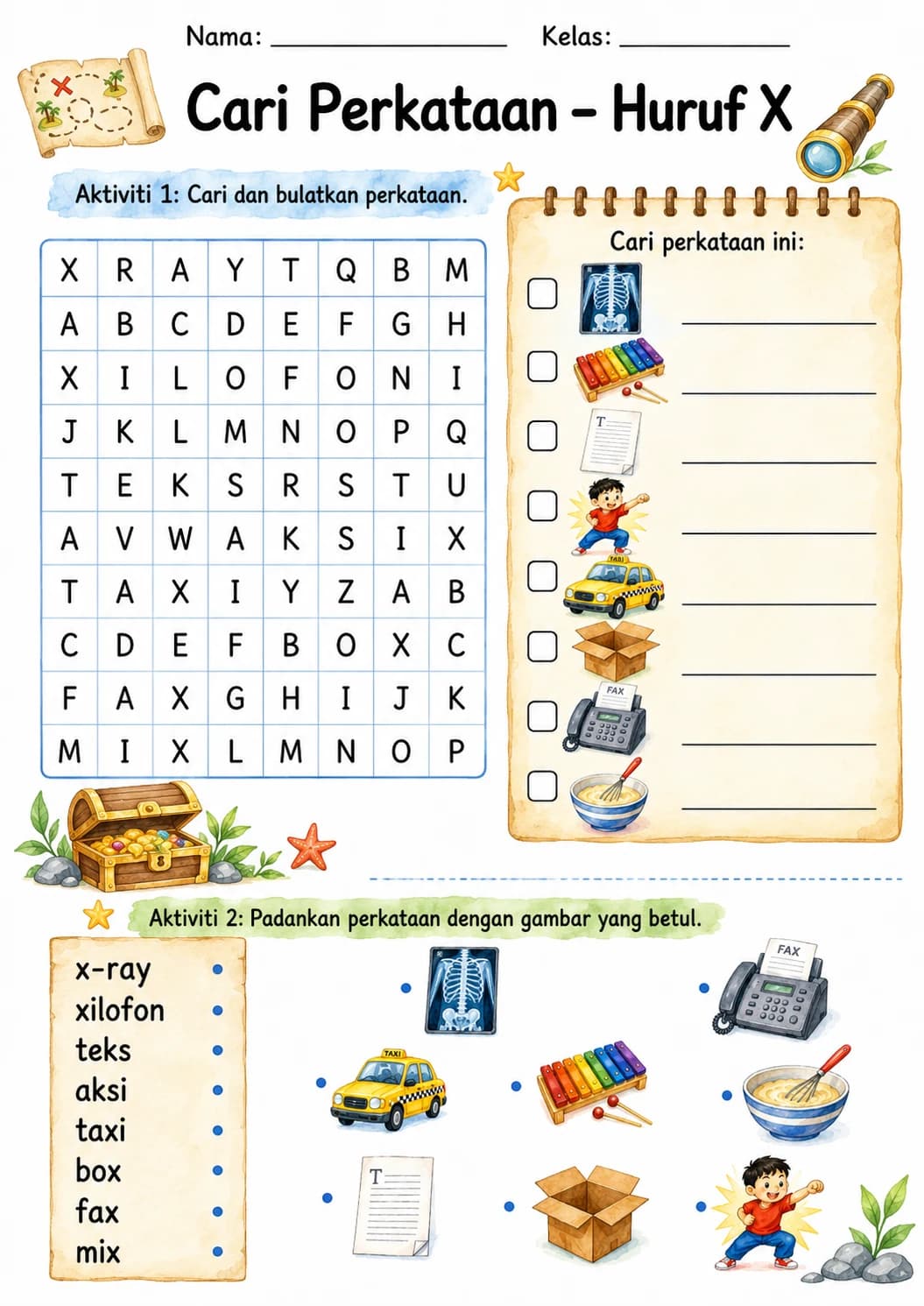 Malay Letter X Phonics Worksheets Pack page 7 printable worksheet preview