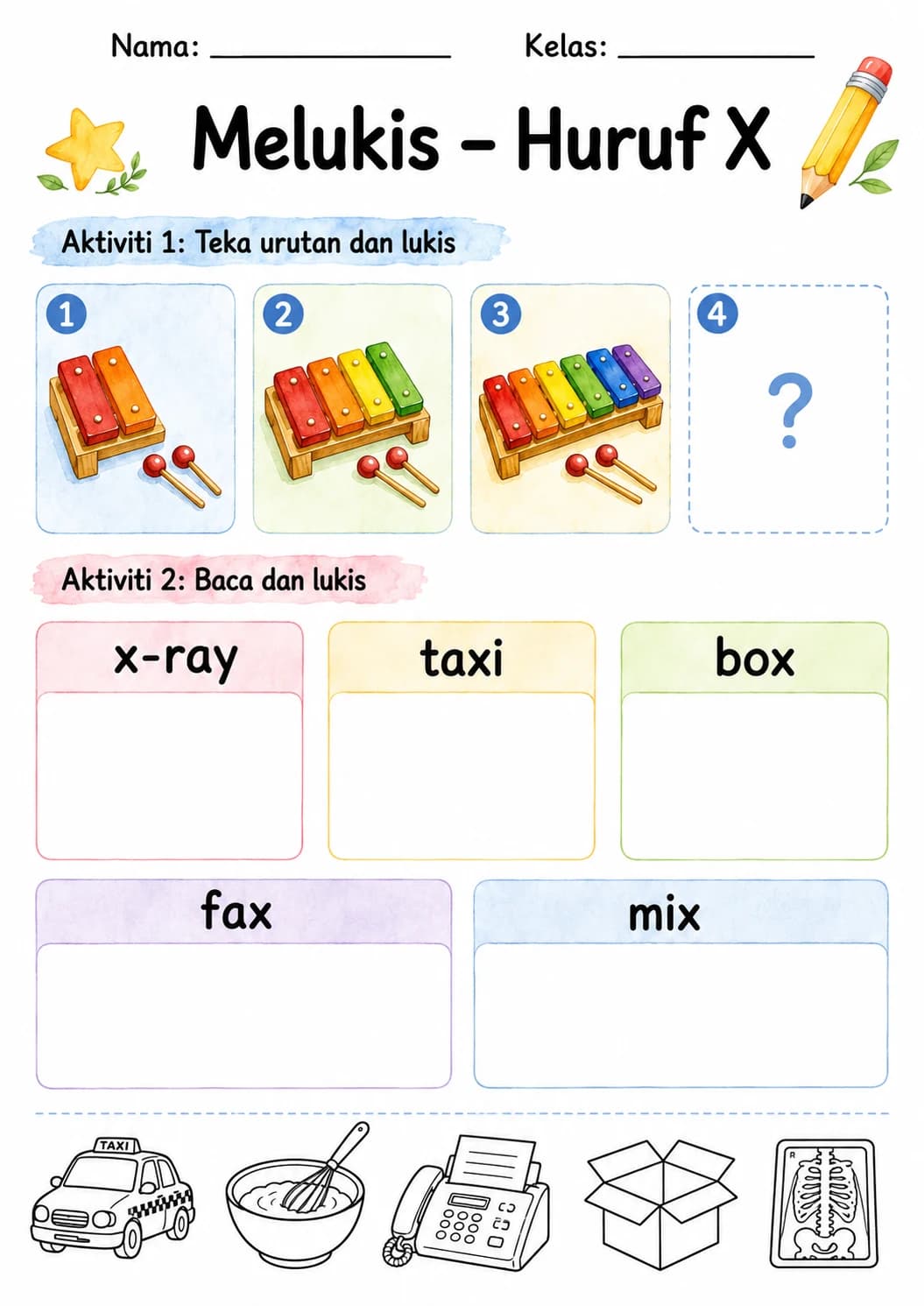 Malay Letter X Phonics Worksheets Pack page 8 printable worksheet preview